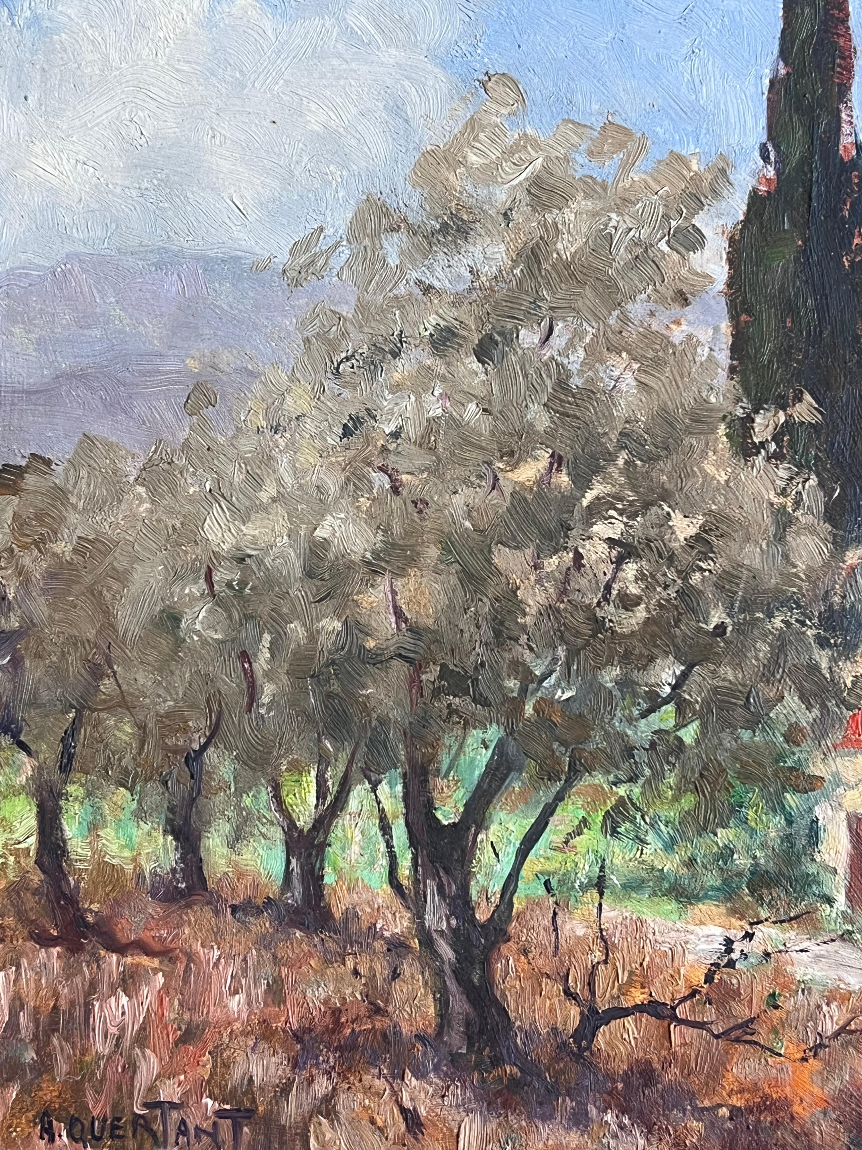 Mid 20th Century French Impressionist Signed Oil Painting Stone Cottage Provence For Sale 3