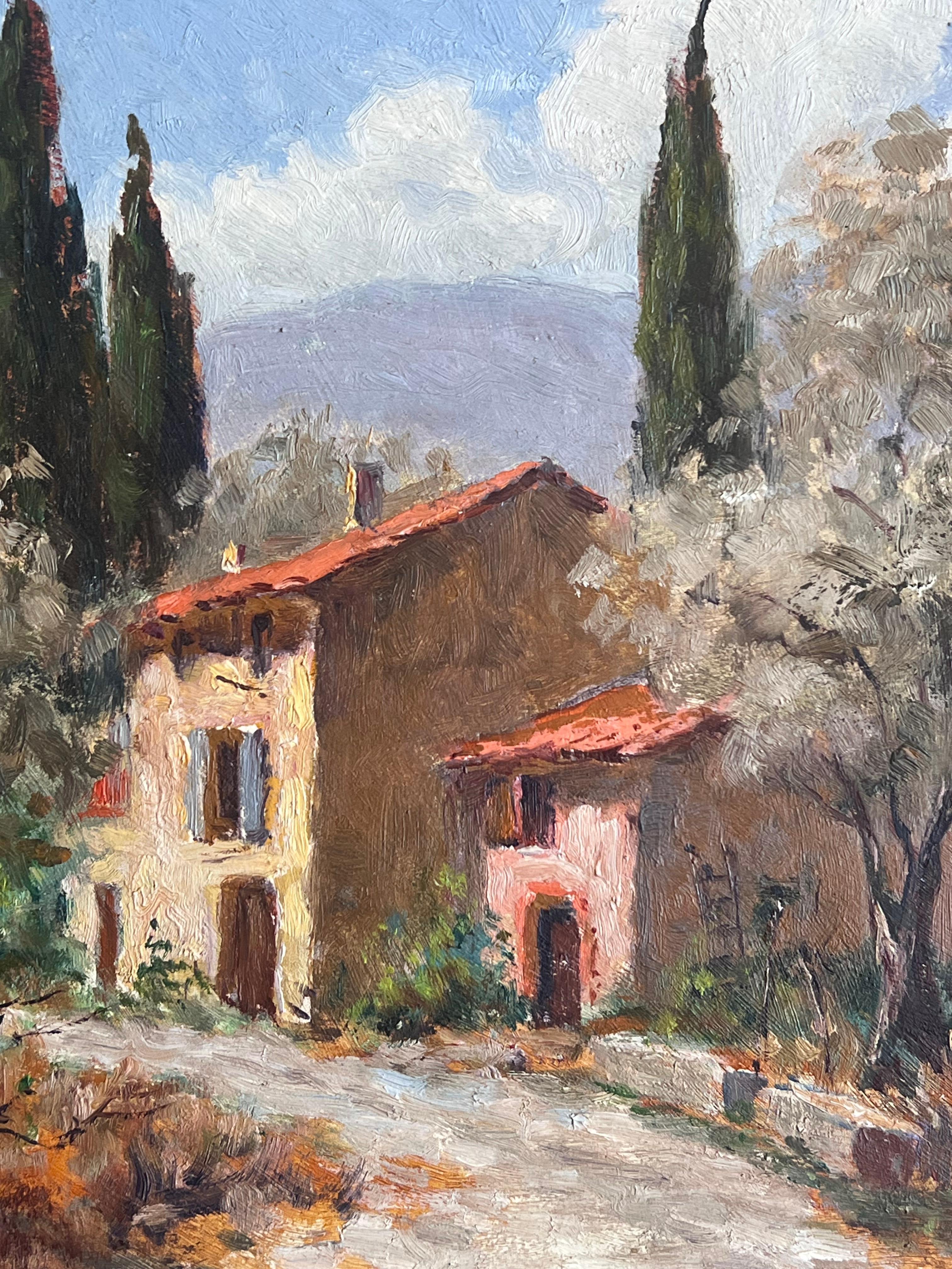 Mid 20th Century French Impressionist Signed Oil Painting Stone Cottage Provence For Sale 5