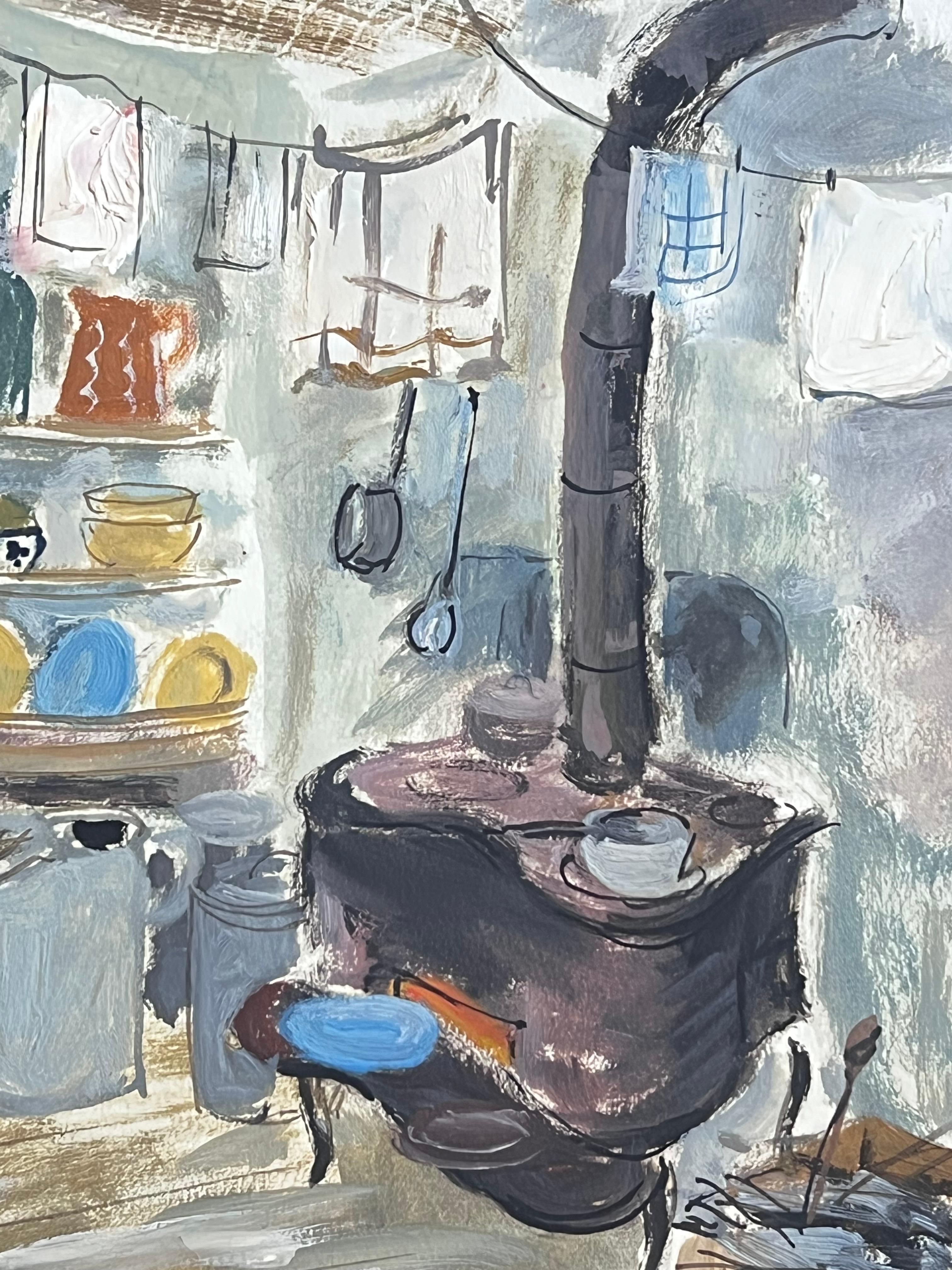 Cocina Interior de Petróleo Francés de Mediados de Siglo Estufa de Leña Ollas y Sartenes en venta 1