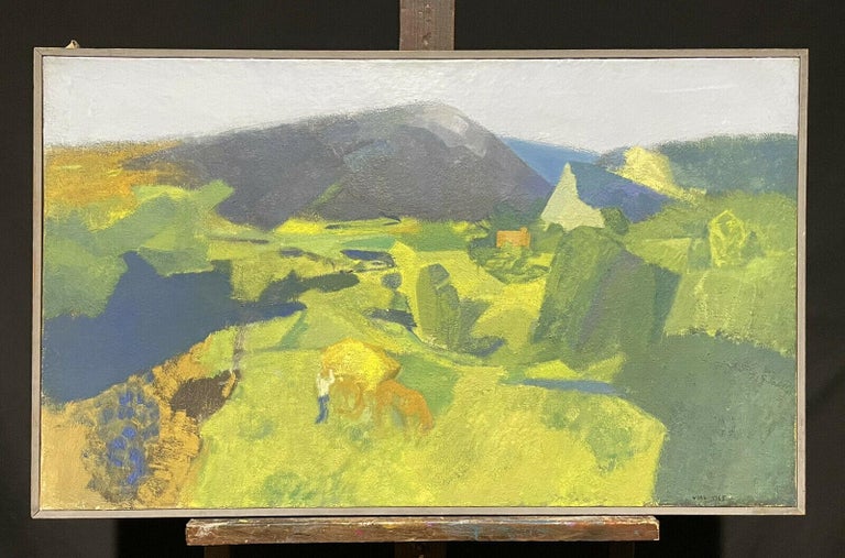 1960's FRENCH CUBIST POST-IMPRESSIONIST SIGNED OIL PAINTING - COASTAL LANDSCAPE - Painting by French School