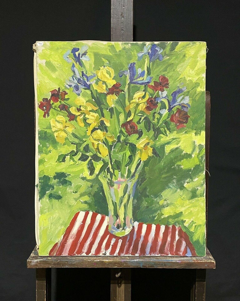 LARGE FRENCH MID 20TH CENTURY COLOURFUL STILL LIFE OIL PAINTING - FLOWERS - Painting by French School