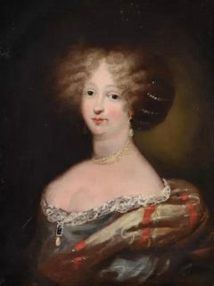 Portrait de femme aristocrate du 17ème siècle, grande peinture à l'huile, vers 1680