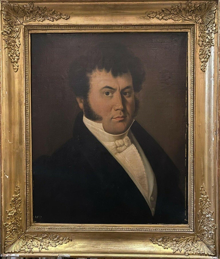 French School Portrait Painting - 1820's French Empire Period Portrait of a Dapper Young Gentleman - Large Oil