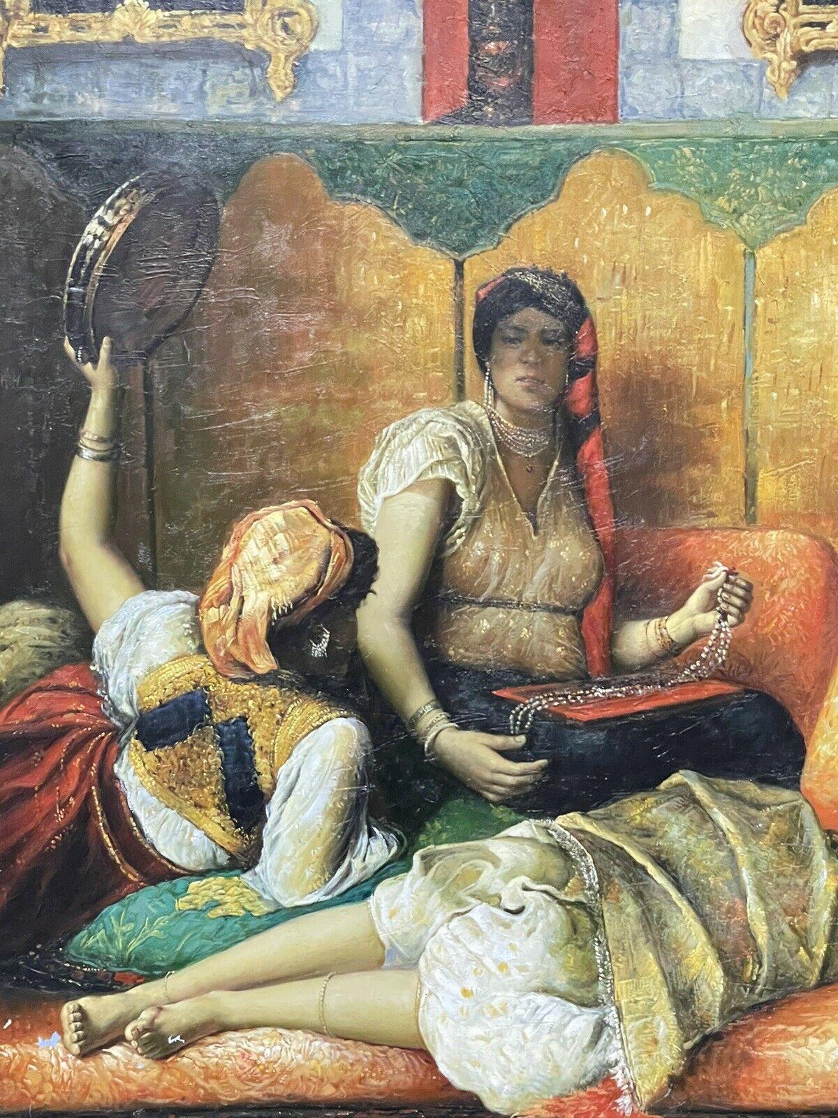 Huge Orientalist Oil Painting on Canvas Figures in Harem Interior - Framed 2
