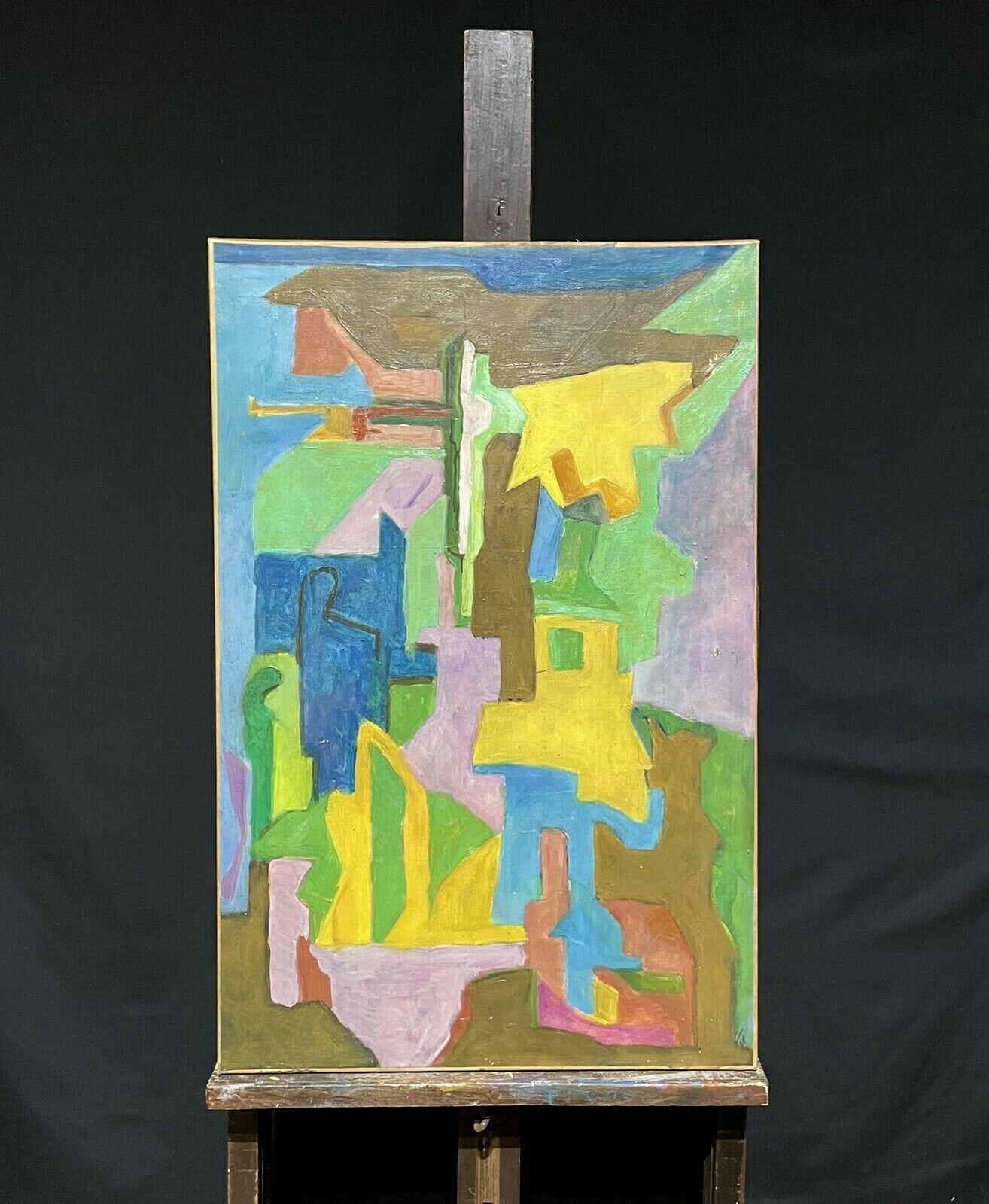 Huge 1950's French Cubist Abstract Composition Oil Painting on Canvas 1