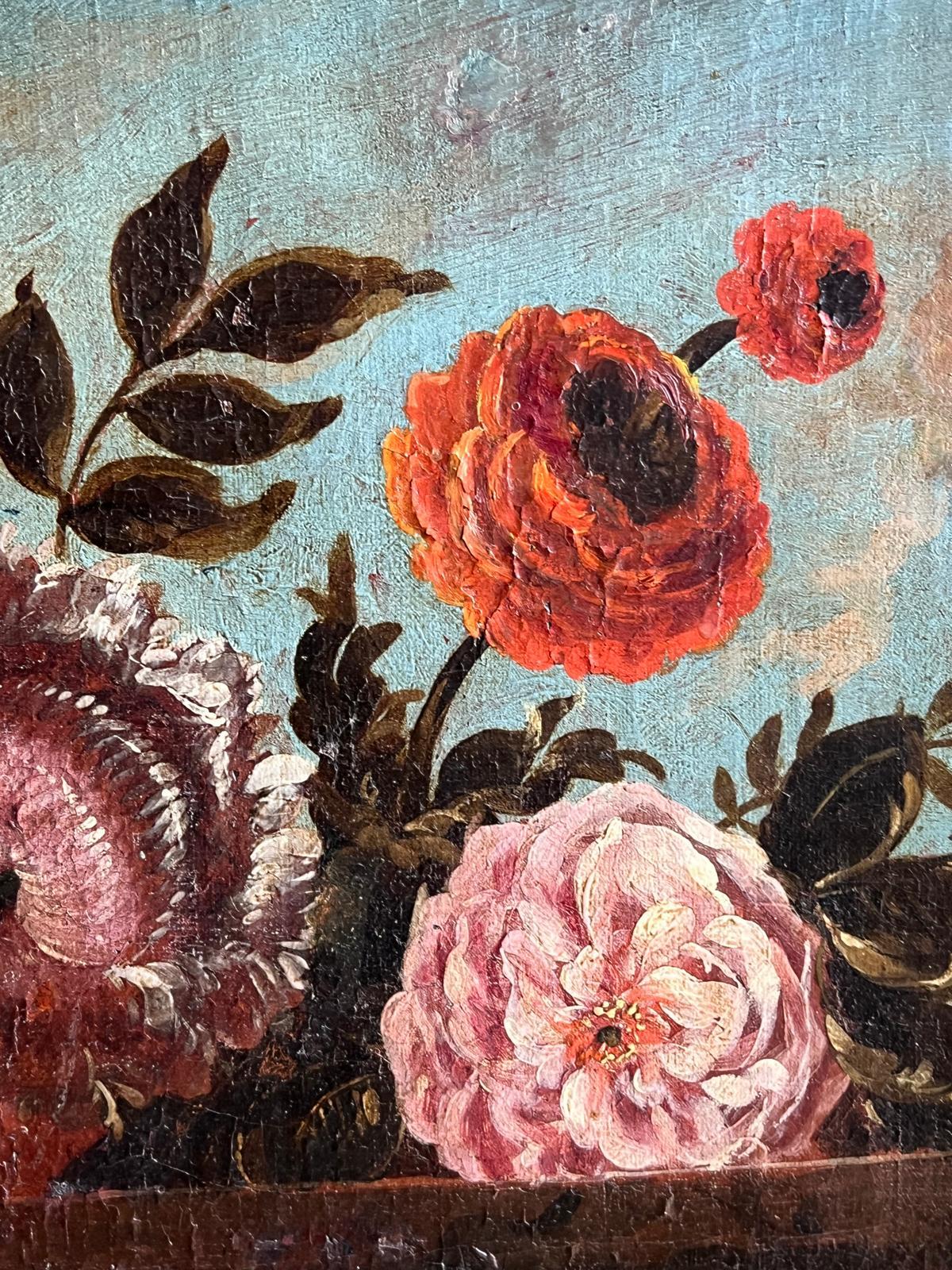 Siglo XVIII Enorme bodegón floral Pintura al óleo que representa un ramo Urna adornada - Painting Antiguos maestros de French School