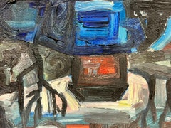 1950’s French Expressionist Oil Dusk Landscape House & Bare Trees