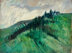 Französische expressionistische Ölgemälde, Grüne Waldlandschaft, Öl auf Leinwand, 1950er Jahre