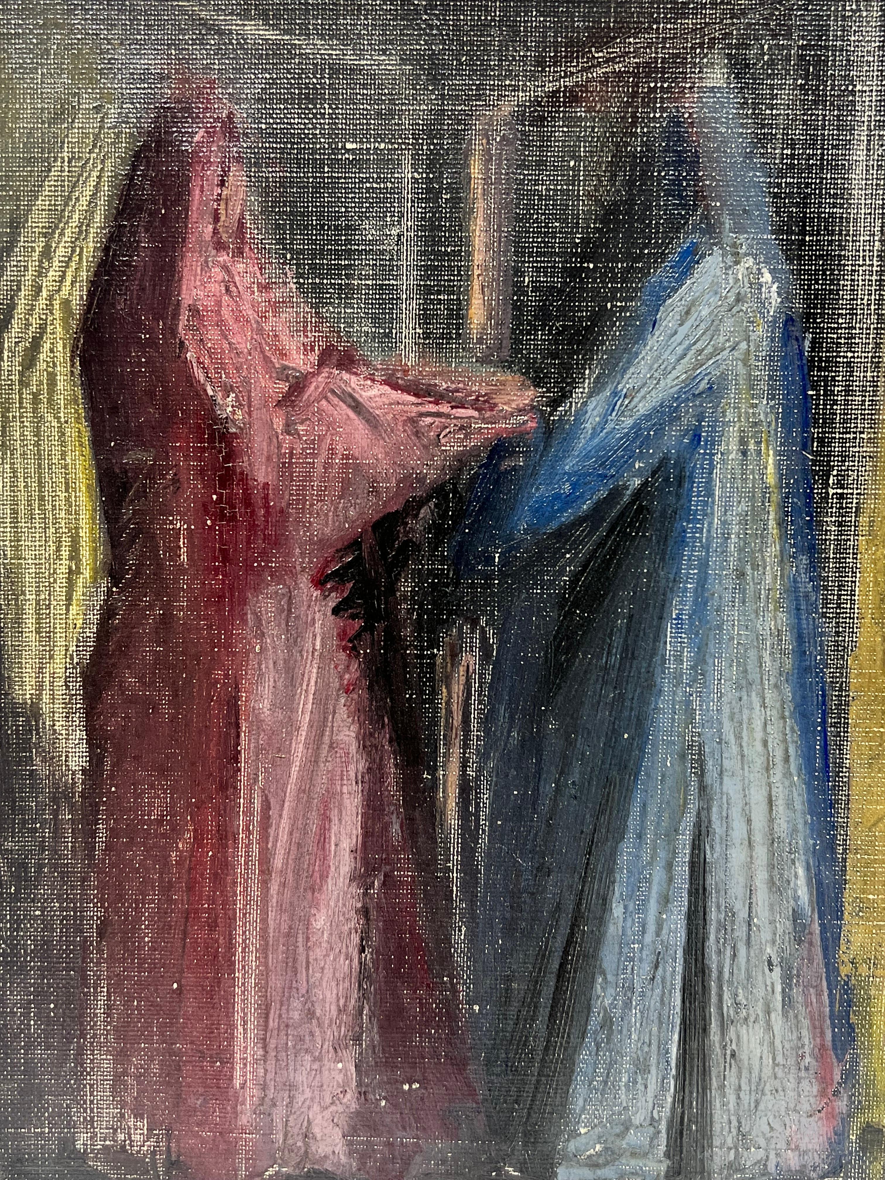 French School, signed verso
circa 1950's
'La Visitation'
oil painting on canvas, unframed
painting: 10.5 x 9 inches
provenance: private French collection
condition: overall very good