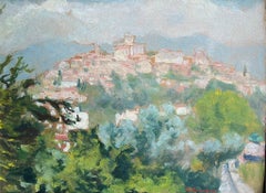 1950's Soft Pastell Farben Französisch Ölgemälde Hilltop Dorf Cagnes sur Mer