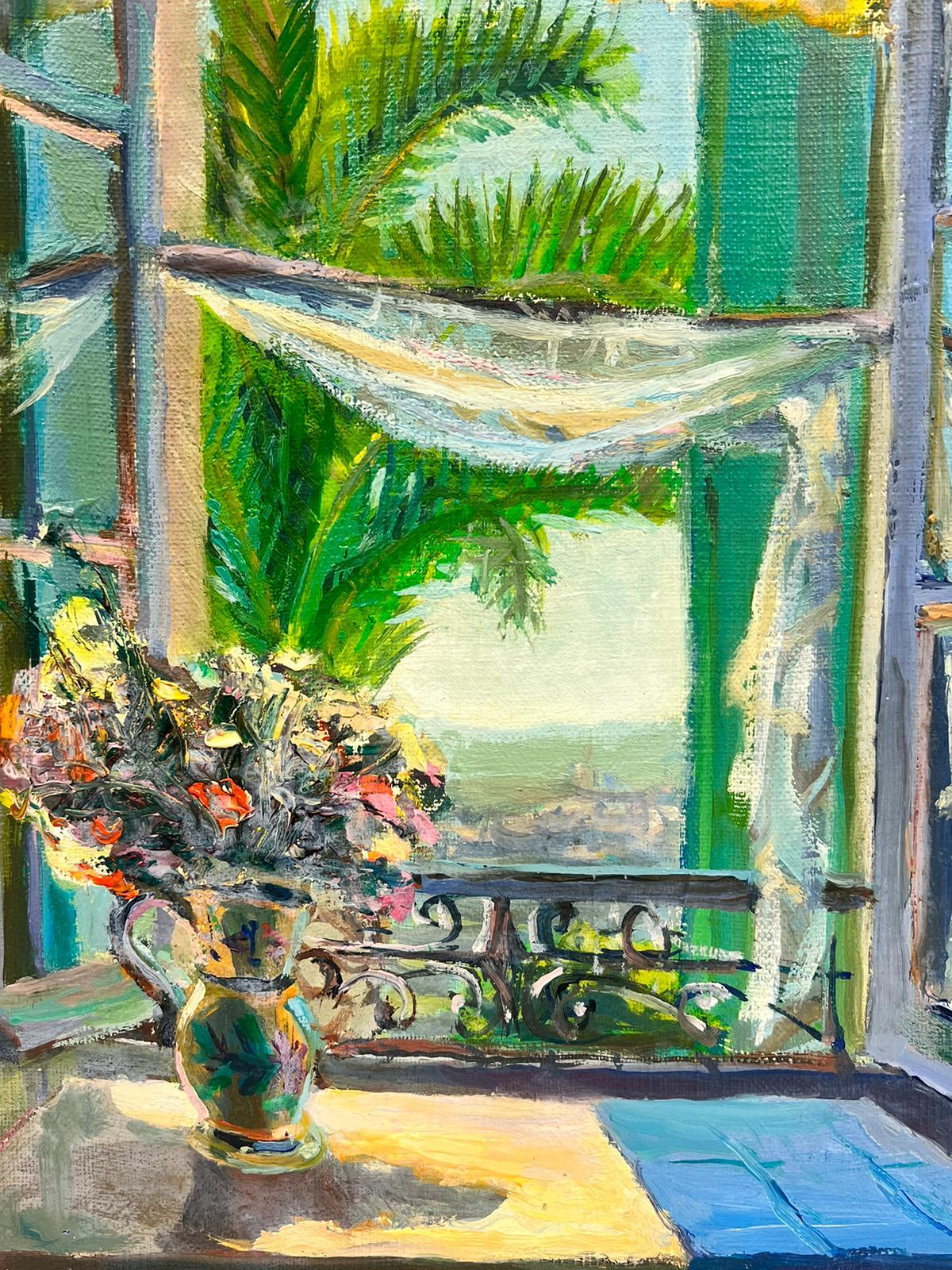 1950’s South French Post Impressionist Oil Interior Room Flowers in Window  - Painting by French School