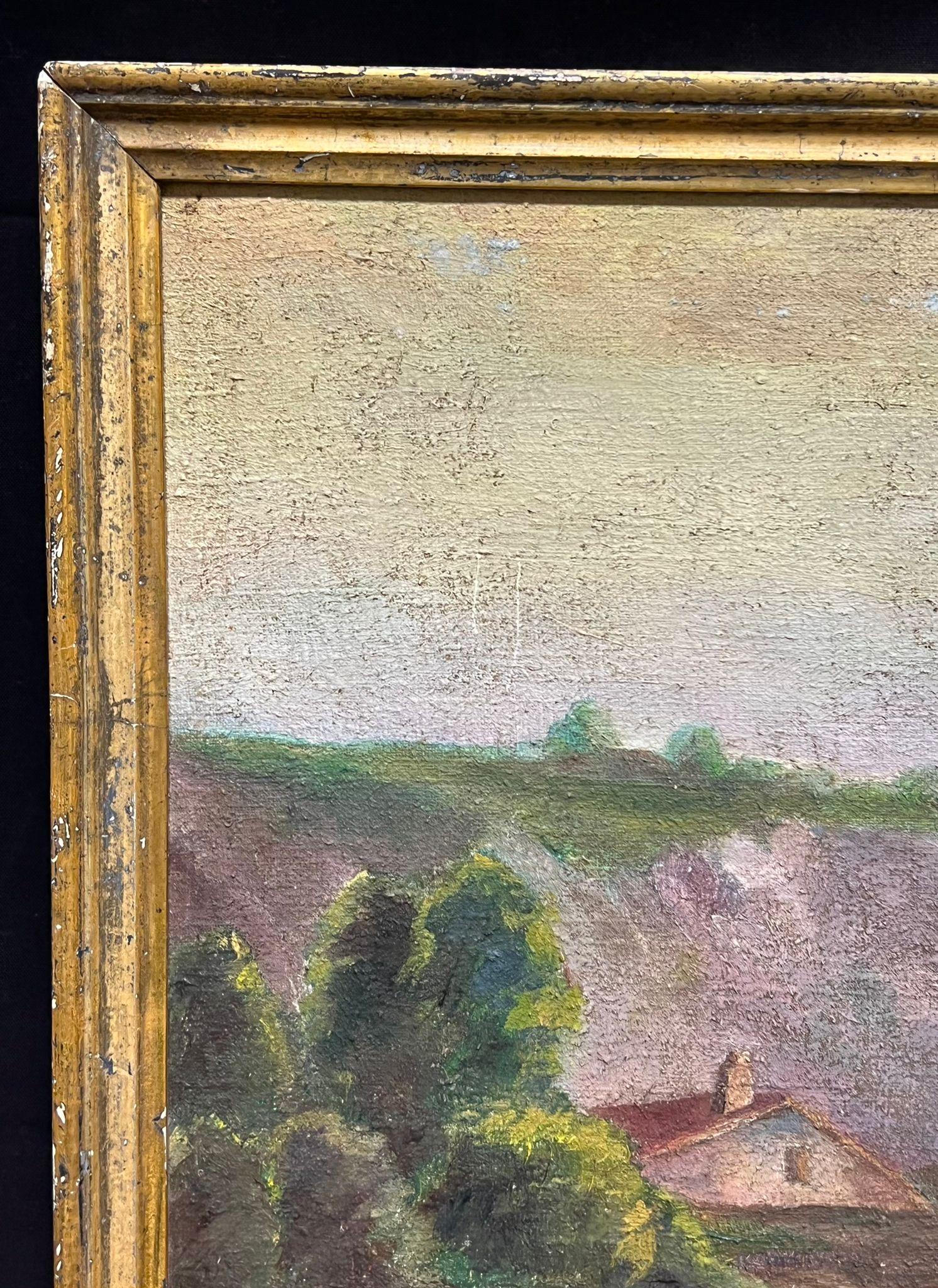 Antique French Cottage by a River in Heather Gorse Valley Pittura ad olio - Painting Scuola francese di French School