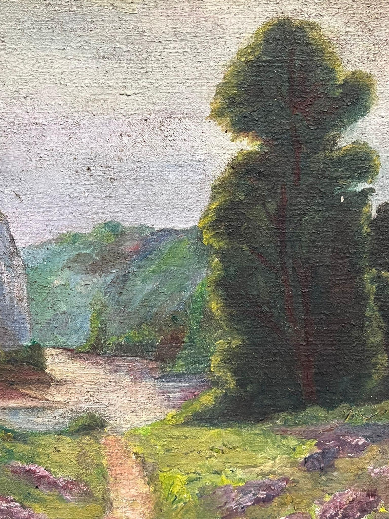 La valle del fiume
Scuola francese, fine XIX/inizio XX secolo
olio su tela, incorniciato
incorniciato: 16 x 18 pollici
tela: 15 x 17 pollici
Provenienza: Collezione privata
Condit: buone condizioni, telaio danneggiato

Descrizione:
Questo suggestivo