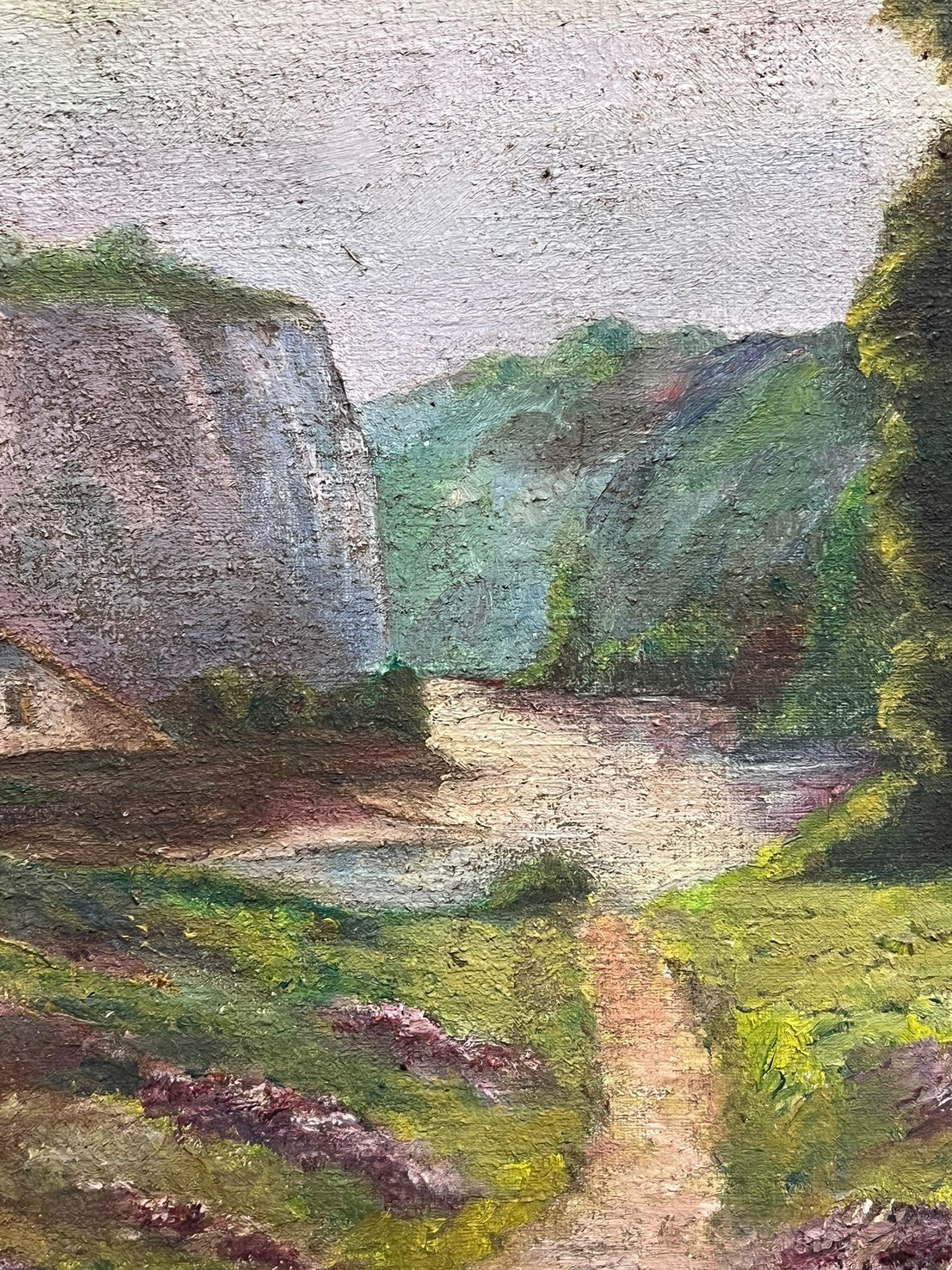 Antique French Cottage by a River in Heather Gorse Valley Pittura ad olio in vendita 2