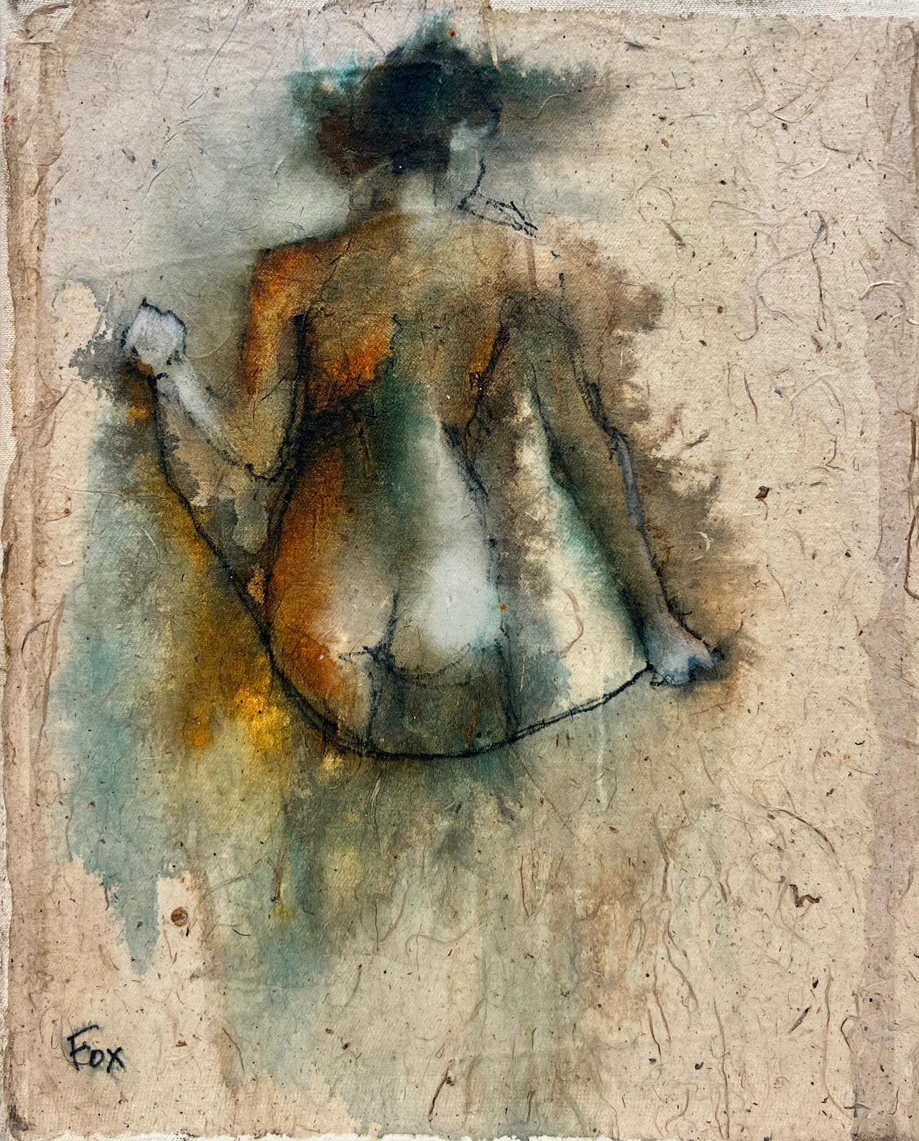 Abstract Painting French School - Peinture française contemporaine d'une femme nue peinte de belles textures 