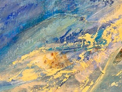 French Modernist Signed Oil Blue Yellow Abstract Expressionist Painting Canvas