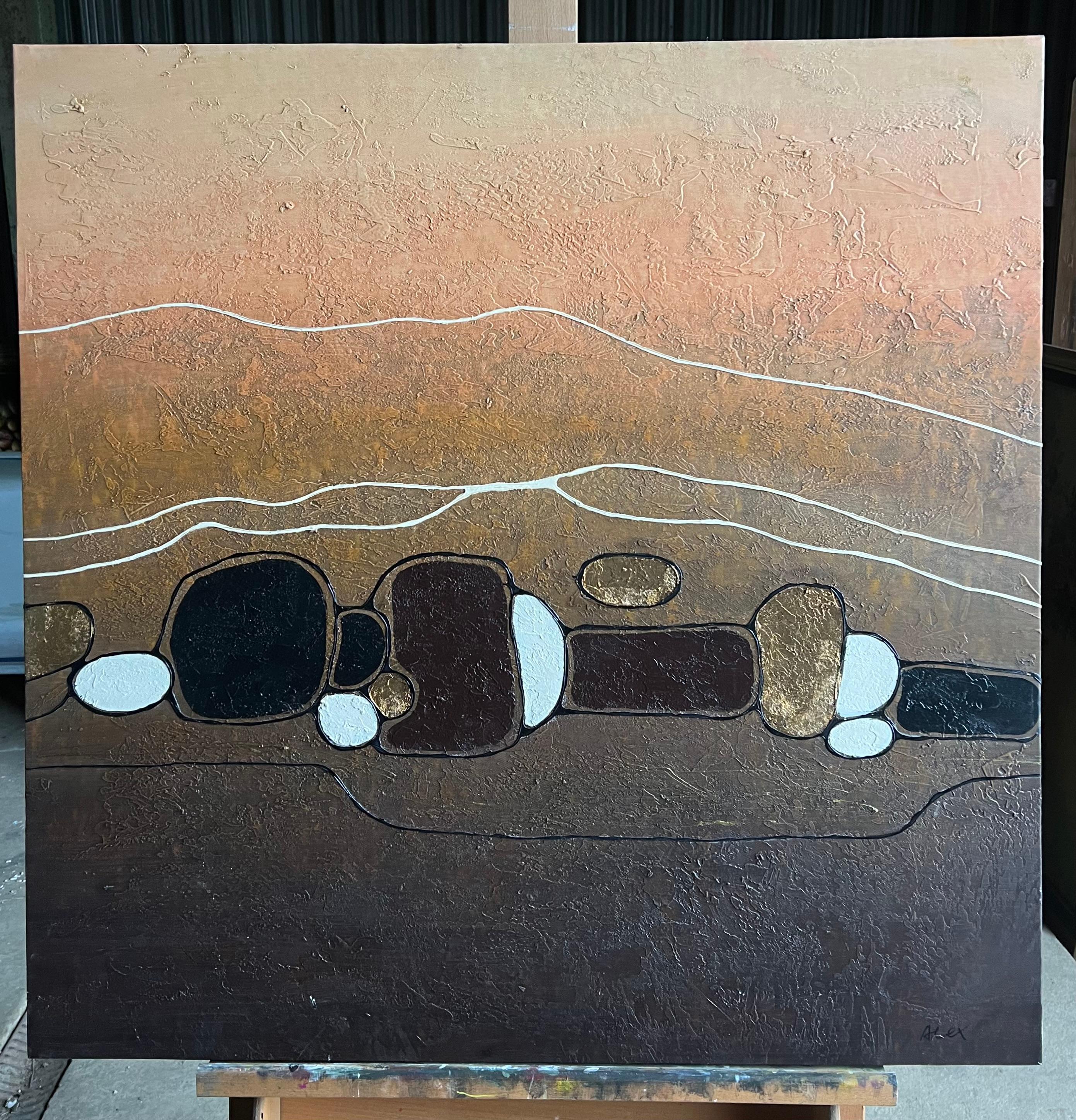 Abstract Landscape
French, contemporary
signed
oil on canvas with mixed media to the surface, unframed
canvas: 35 x 35 inches
Provenance: Private collection, France
Condition: very good condition

Description
This sophisticated contemporary abstract