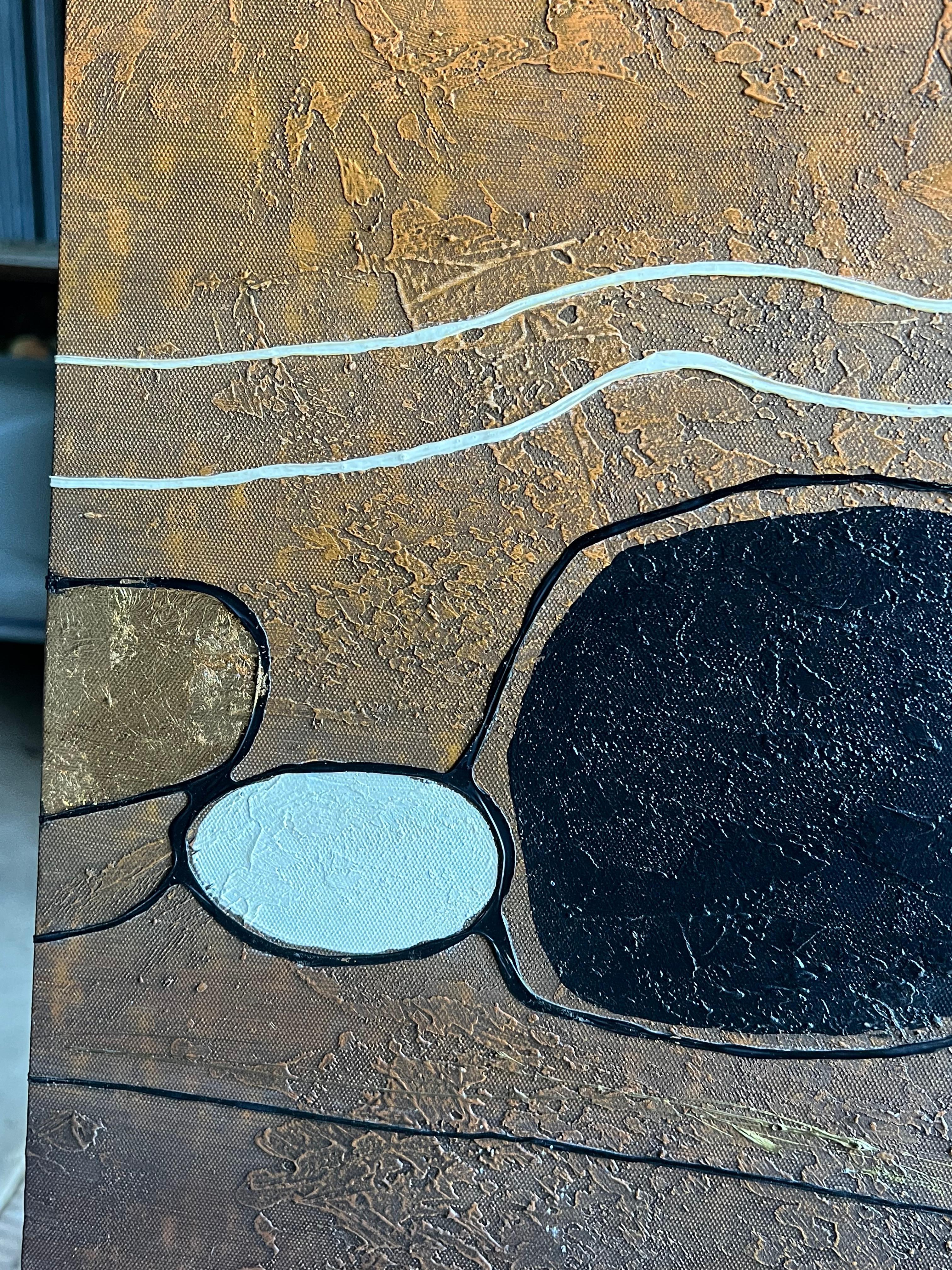 Huge Contemporary Abstract Landscape with Gold Brown Earth Tones Oil Painting For Sale 2
