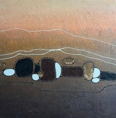 Enorme paesaggio astratto contemporaneo con toni di terra marrone oro dipinto ad olio