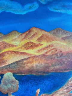 Large 20th Century French Surrealist Landscape with Fiery Phoenix and Mountains