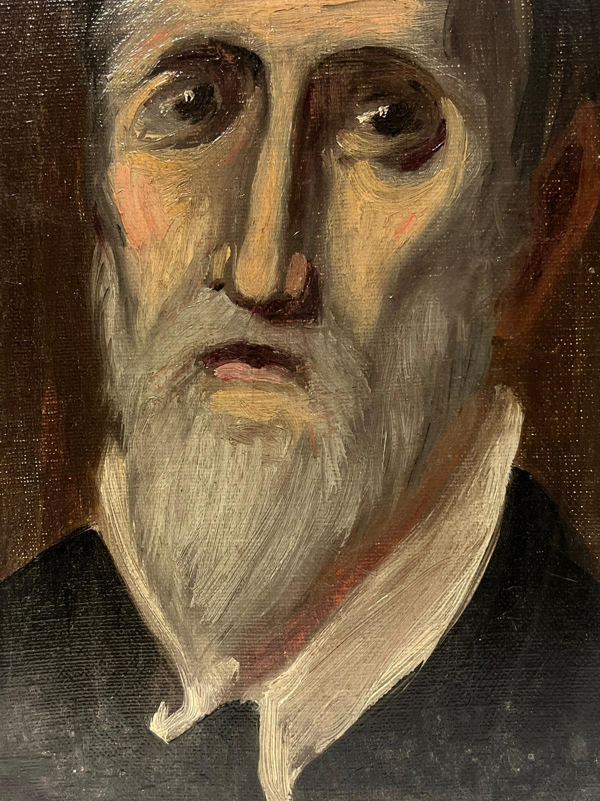 Pittura a olio impressionista francese della metà del 20° secolo Ritratto di uomo anziano con la barba - Painting Impressionismo di French School