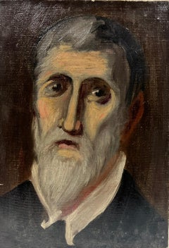 Mid 20th Century French Impressionist Oil Painting Portrait Elderly Man Beard
