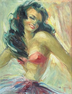 Mid-Century French Impressionist Portrait of a Woman Dancing in Vibrant Colors