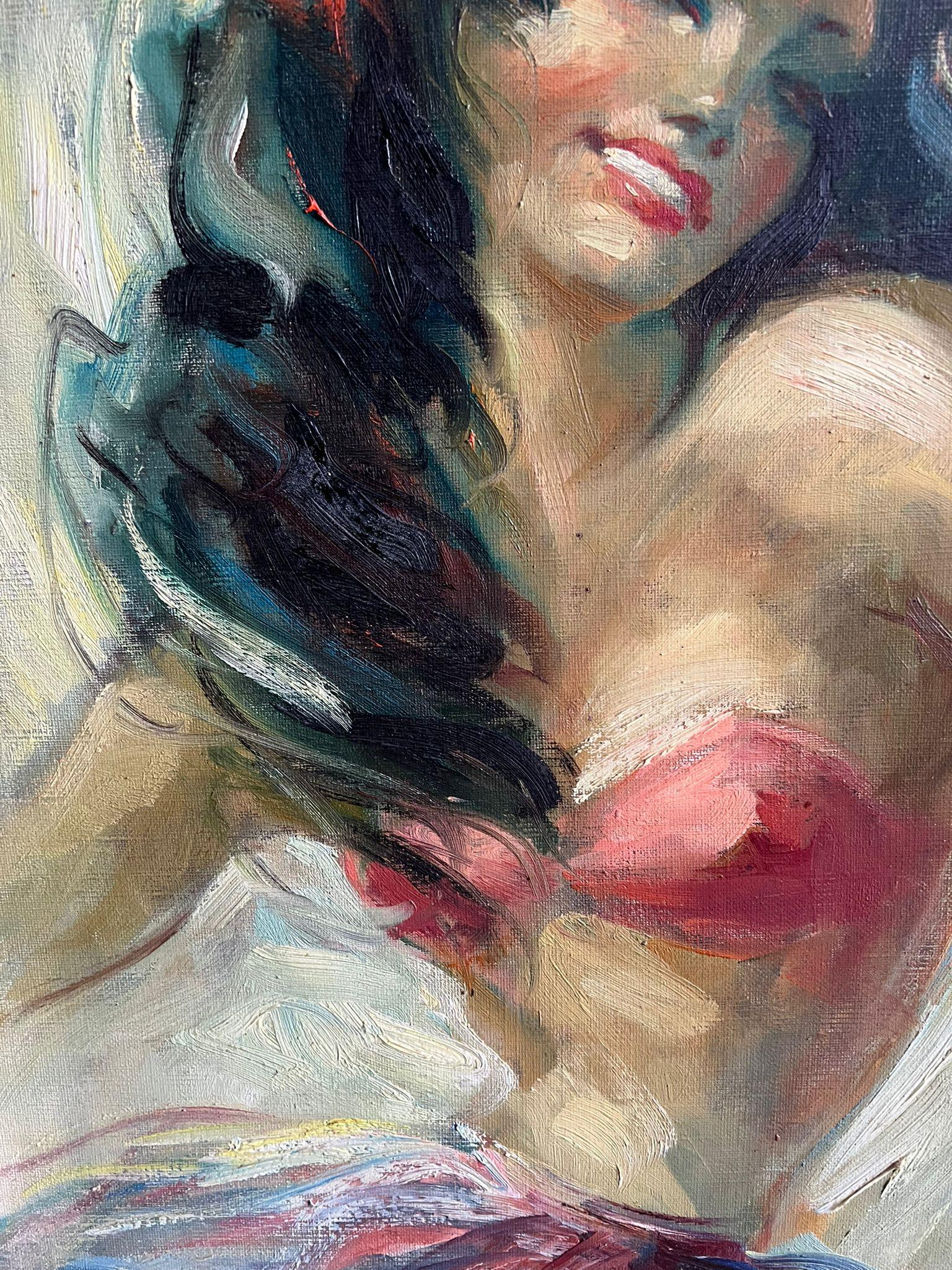 Mid-Century French Impressionist Portrait of a Woman Dancing in Vibrant Colors - Brown Portrait Painting by French School