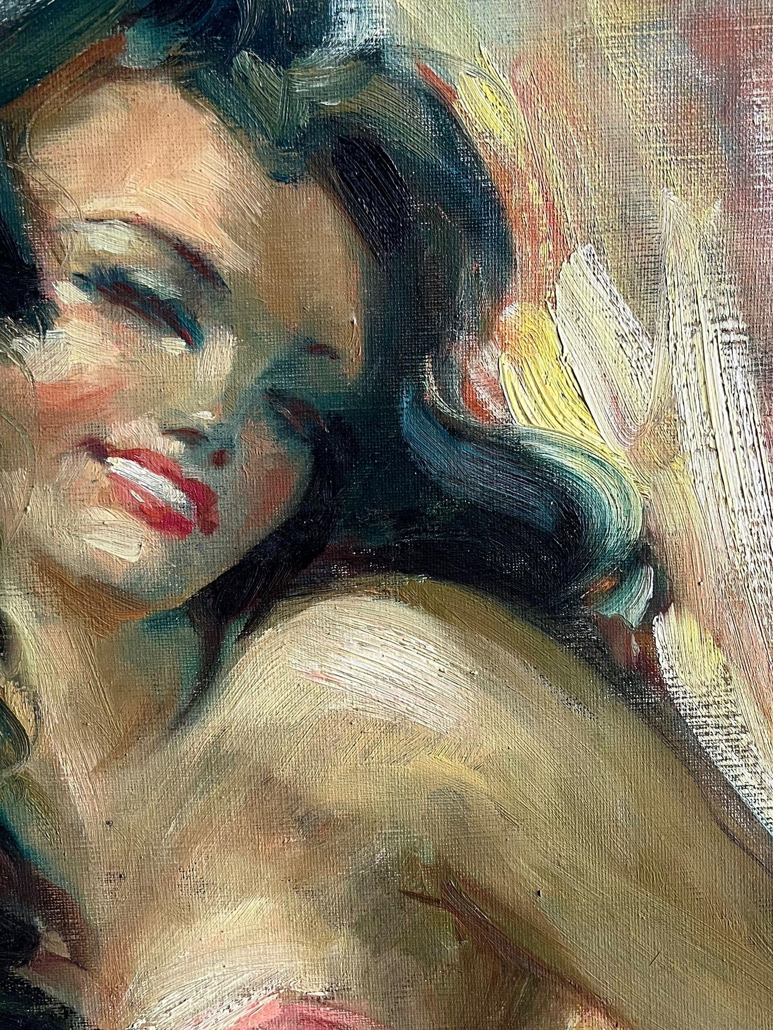 Portrait of a Dancing Women 
French artist, mid 20th century
signed
oil on canvas, framed in original 'Montparnasse' style frame
framed: 30 x 25.5 inches
canvas: 22 x 18 inches
Provenance: Private collection, France
Condition: Good condition

This