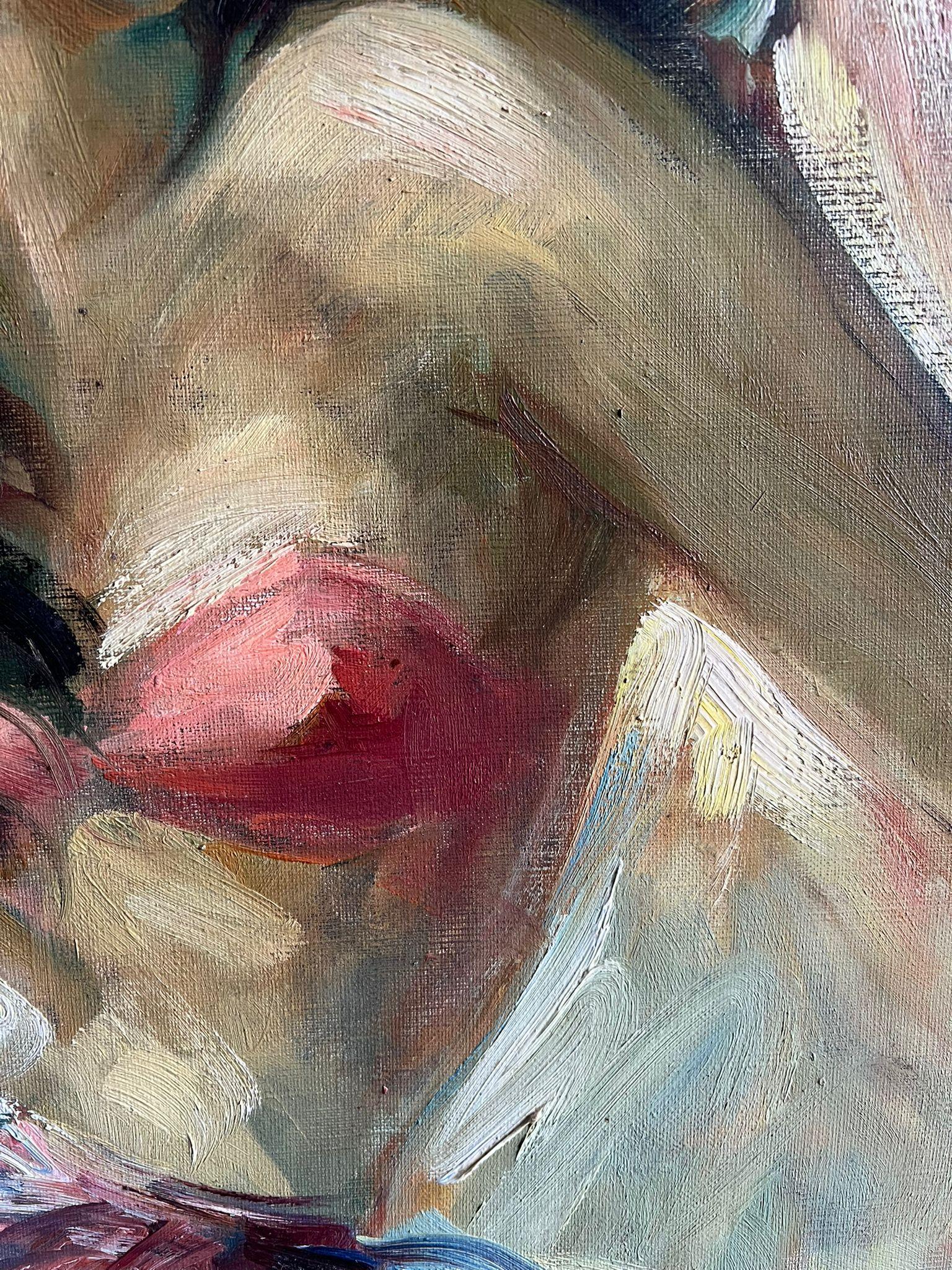 Mid-Century French Impressionist Portrait of a Woman Dancing in Vibrant Colors For Sale 4