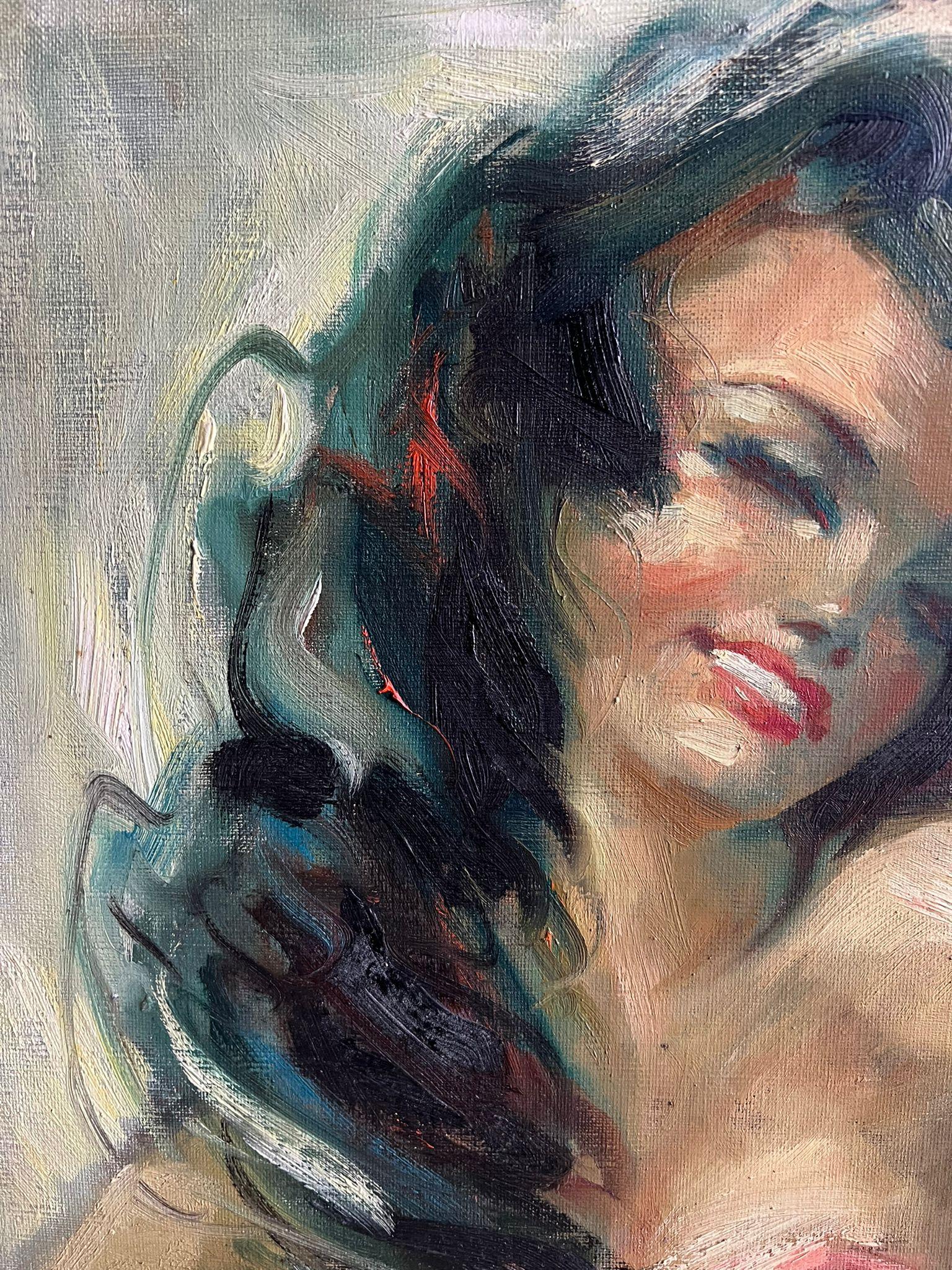 Mid-Century French Impressionist Portrait of a Woman Dancing in Vibrant Colors For Sale 5