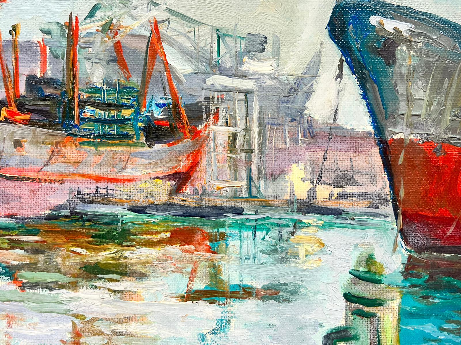 The Mediterranean Harbour (Marseille?)
French Post-Impressionist artist, mid century 
oil painting on canvas, unframed
painting: 11 x 14 inches
provenance: private collection, France 
condition: overall very good