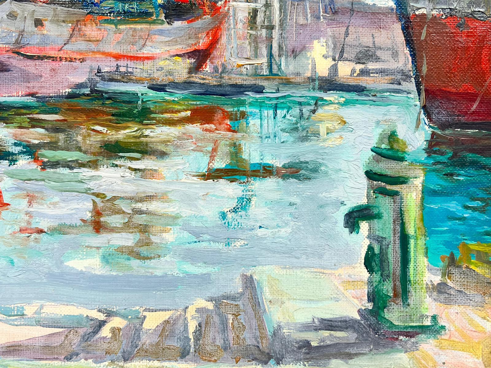 Mid Century French Post-Impressionist Oil South of France Mediterranean Harbor 3