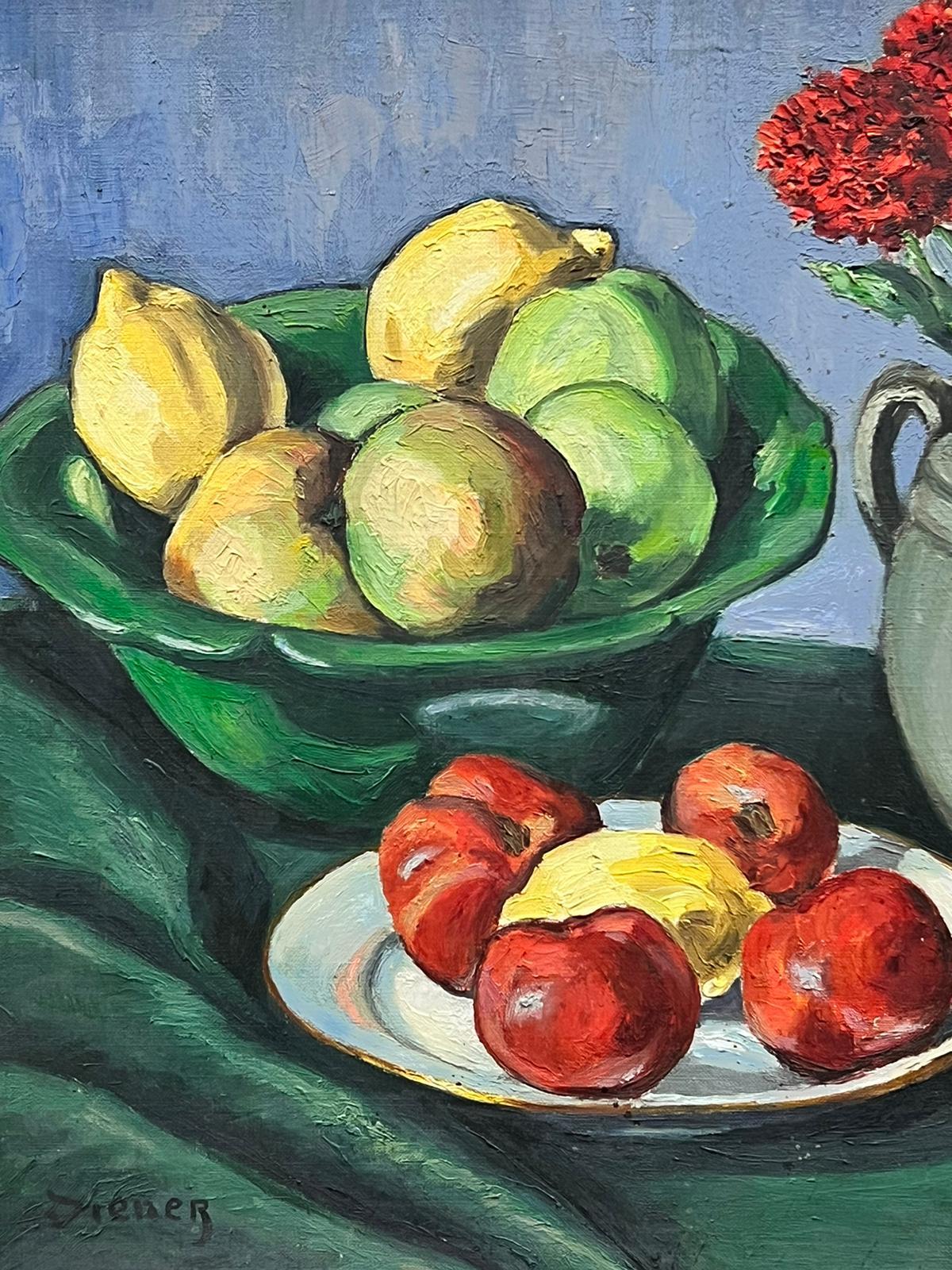 Nature morte post-impressionniste française du milieu du siècle dernier signée à l'huile - Lemons & Apples - Post-impressionnisme Painting par French School