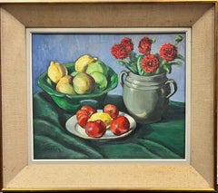 Mid Century French Post Impressionist Signed Oil Lemons & Apples Still Life