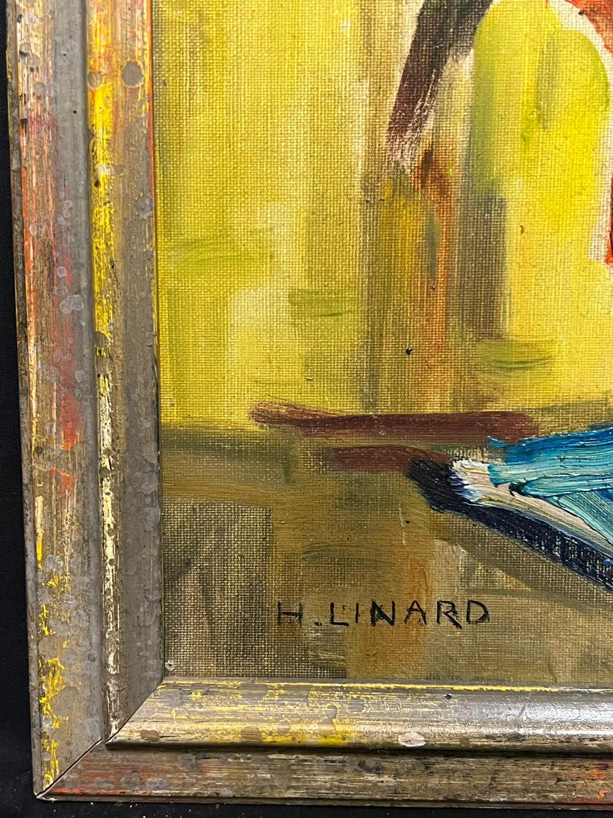 Vibrant Floral Arrangement
H.Linard (French contemporary)
signed oil on board, framed
framed: 20 x 17 inches
board: 18 x 15 inches
dated verso 2001
Provenance: Private collection, France
Condition: very good condition

Description:
This captivating