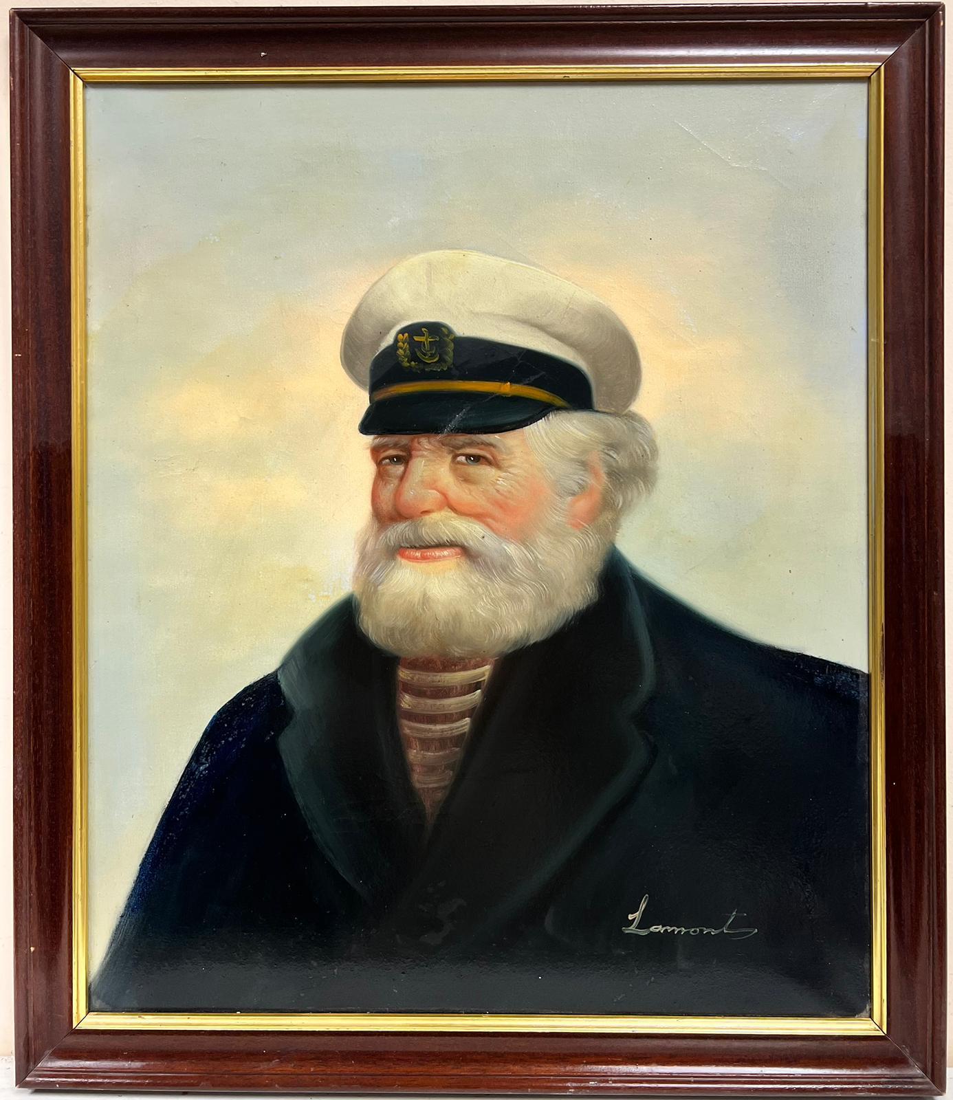 Französisches Ölporträt eines Seemanns mit weißem Beard und Kapuze, signiert – Painting von French School