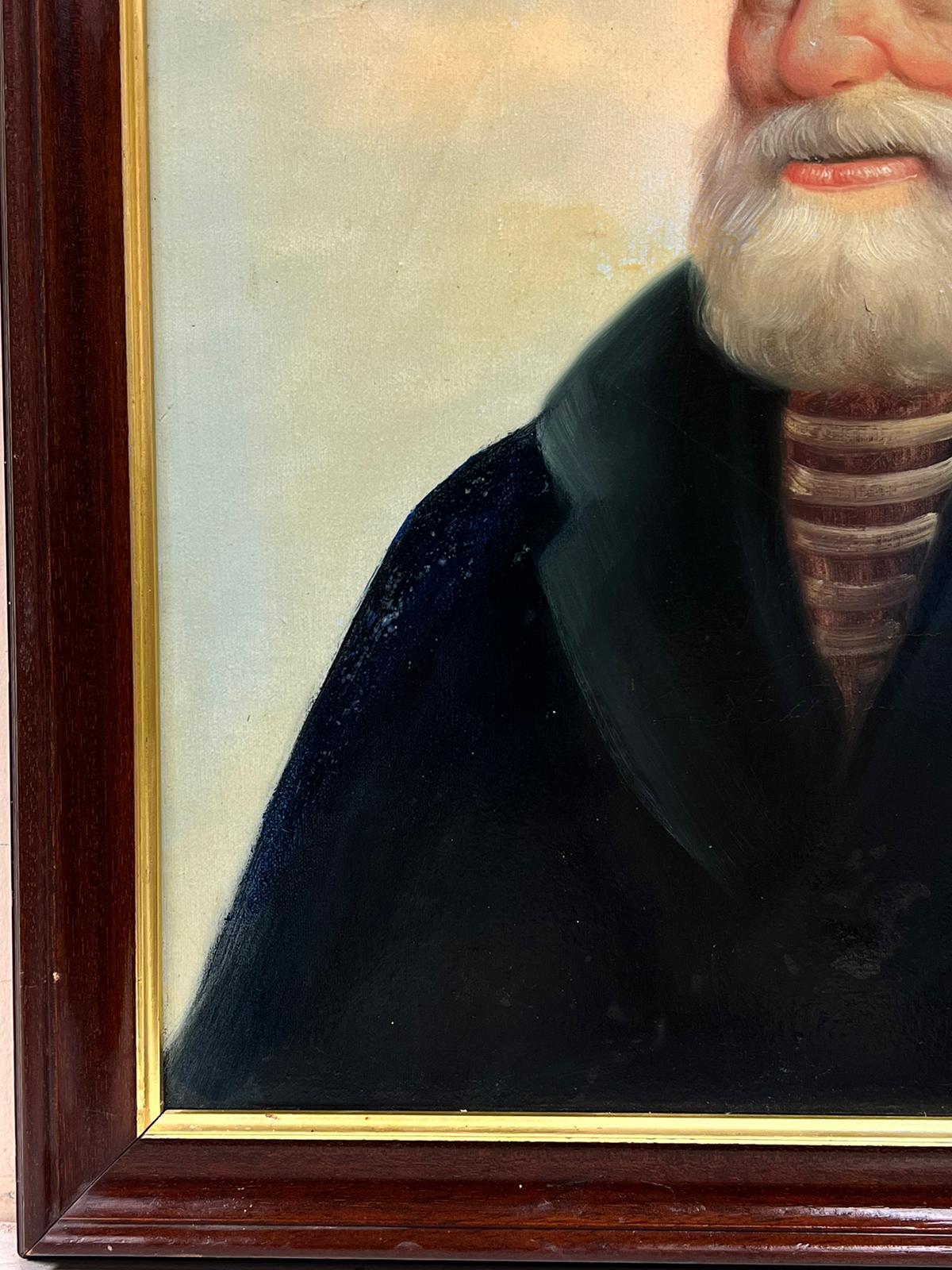 Französisches Ölporträt eines Seemanns mit weißem Beard und Kapuze, signiert (Moderne), Painting, von French School
