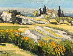Sunlit Sunlit Southern French Landscape Cottage Among Olive Trees Oil Painting