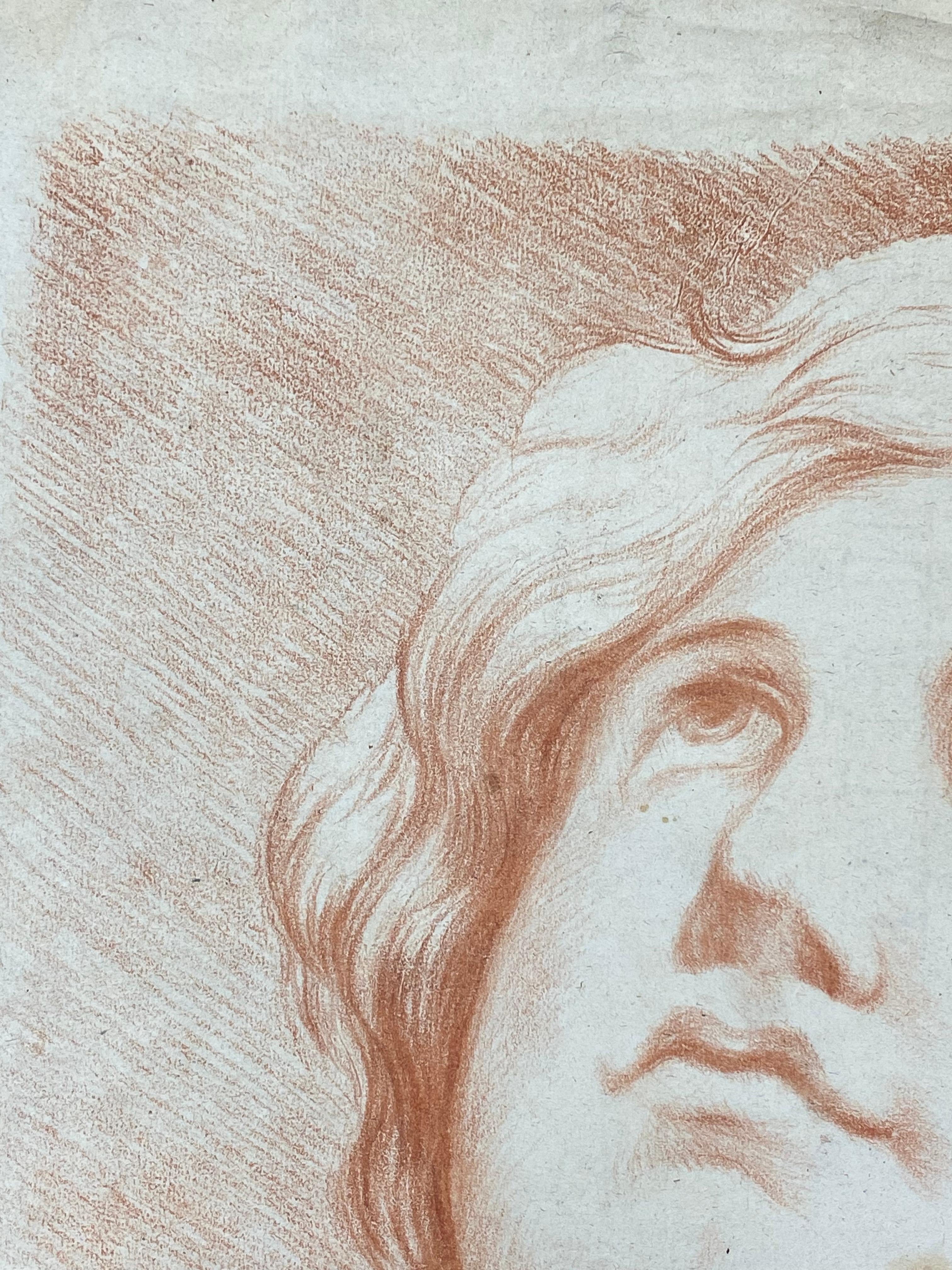 Old Master Sanguine Chalk Drawing Head Portrait Figure to the Sky - Painting by Unknown