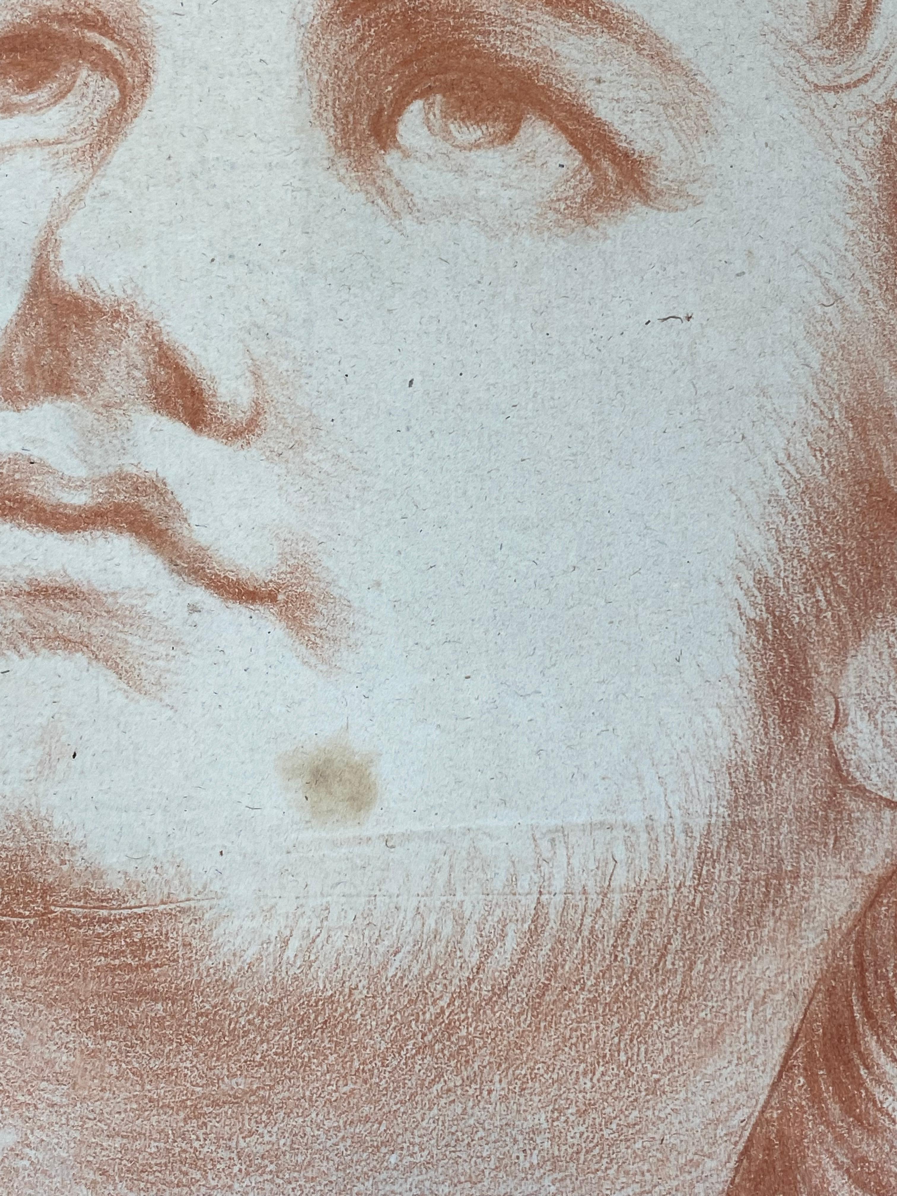 Old Master Sanguine Chalk Drawing Head Portrait Figure to the Sky - Old Masters Painting by Unknown
