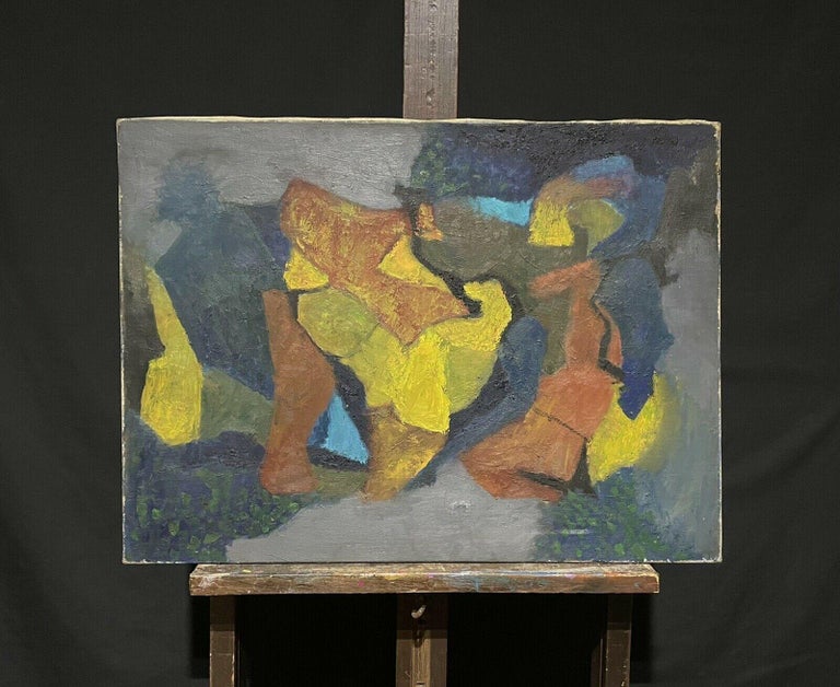 1950'S FRENCH EXPRESSIONIST CUBIST ABSTRACT OIL PAINTING - AUTUMN COLORS - Painting by French School