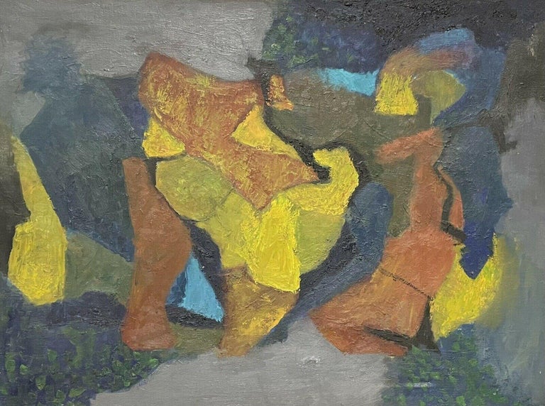 French School Abstract Painting - 1950'S FRENCH EXPRESSIONIST CUBIST ABSTRACT OIL PAINTING - AUTUMN COLORS