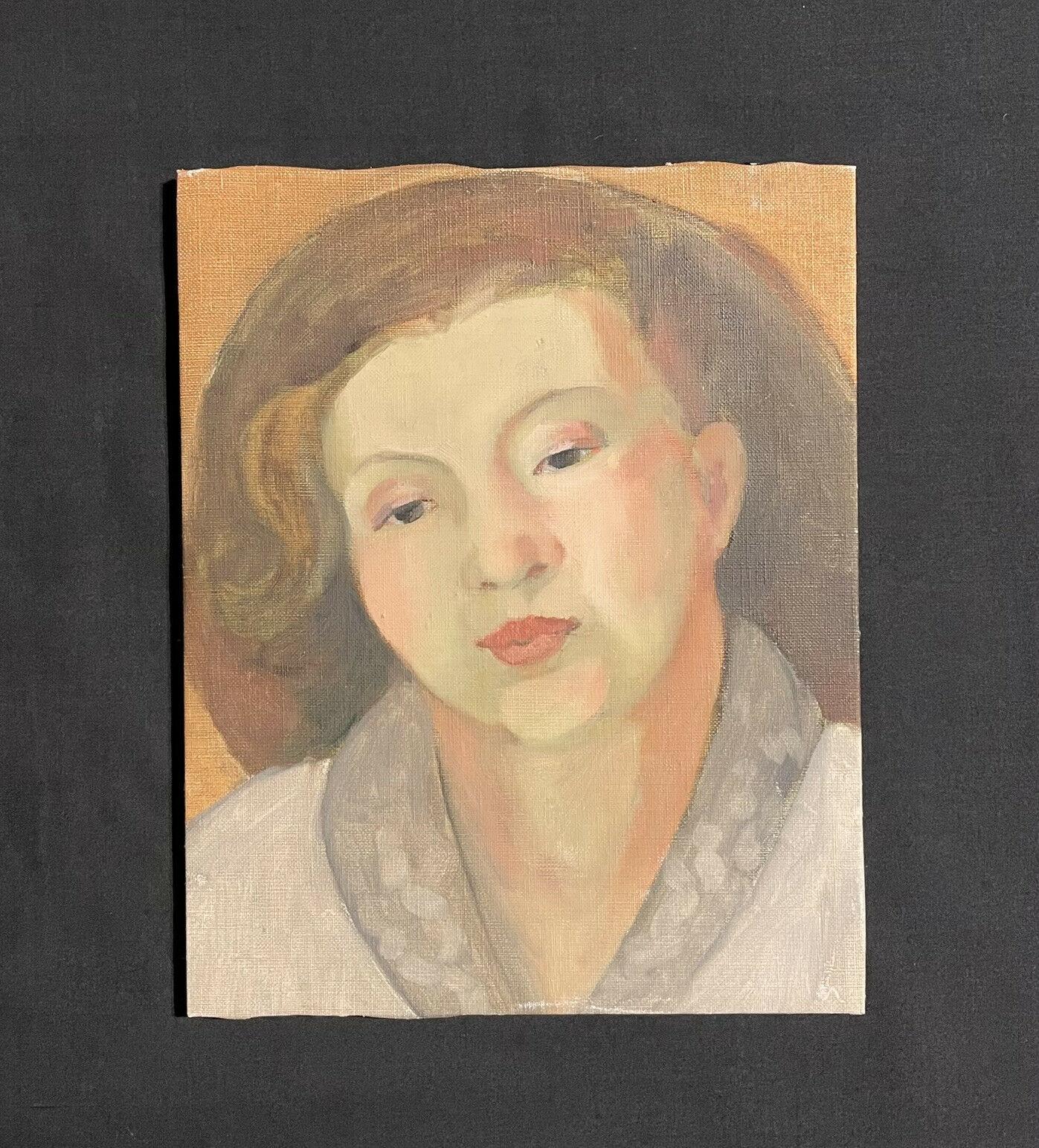 MID 20TH CENTURY FRENCH OIL PAINTING - HEAD & SHOULDERS PORTRAIT YOUNG LADY - Painting by Unknown