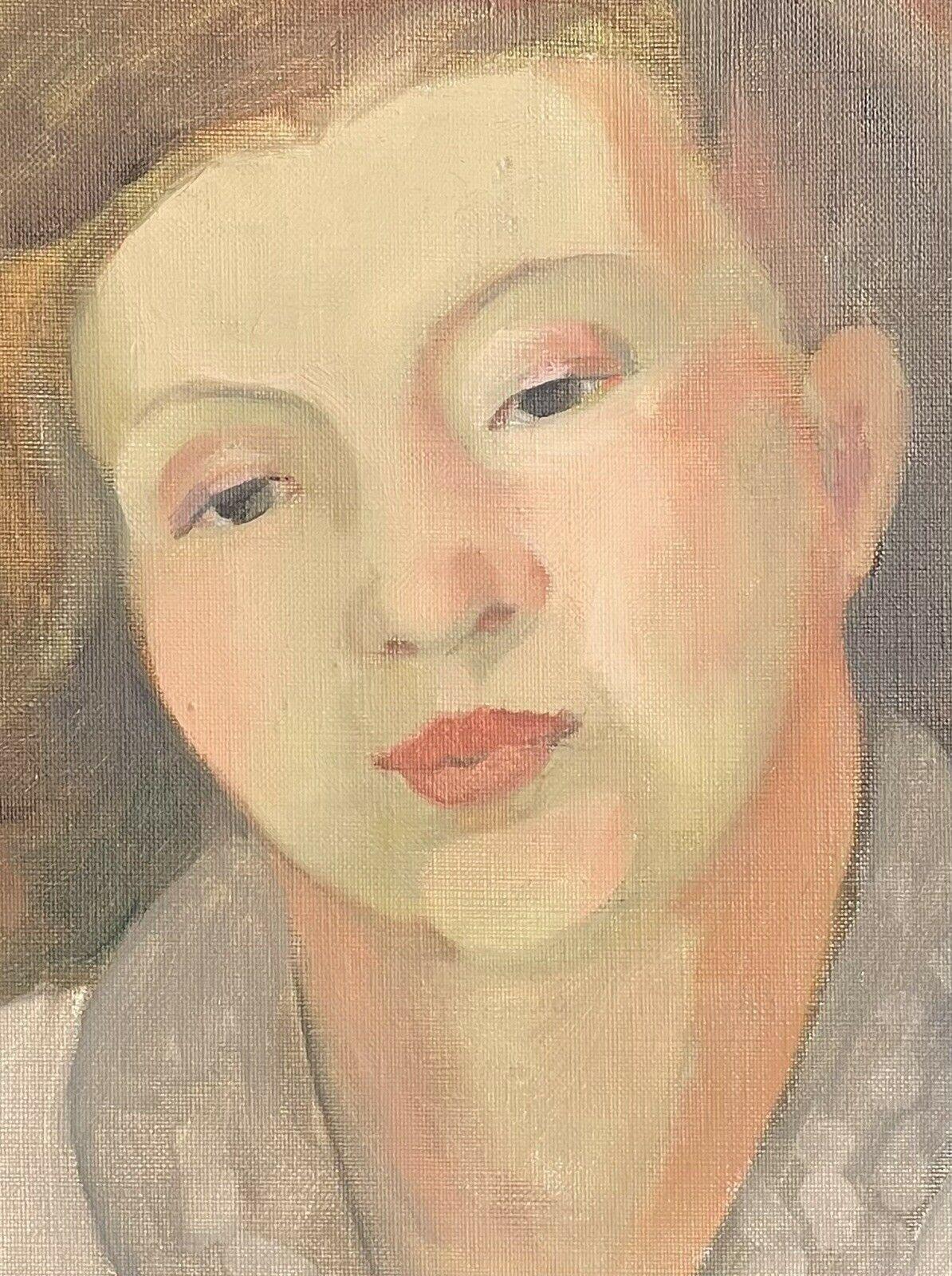 Unknown Portrait Painting - MID 20TH CENTURY FRENCH OIL PAINTING - HEAD & SHOULDERS PORTRAIT YOUNG LADY