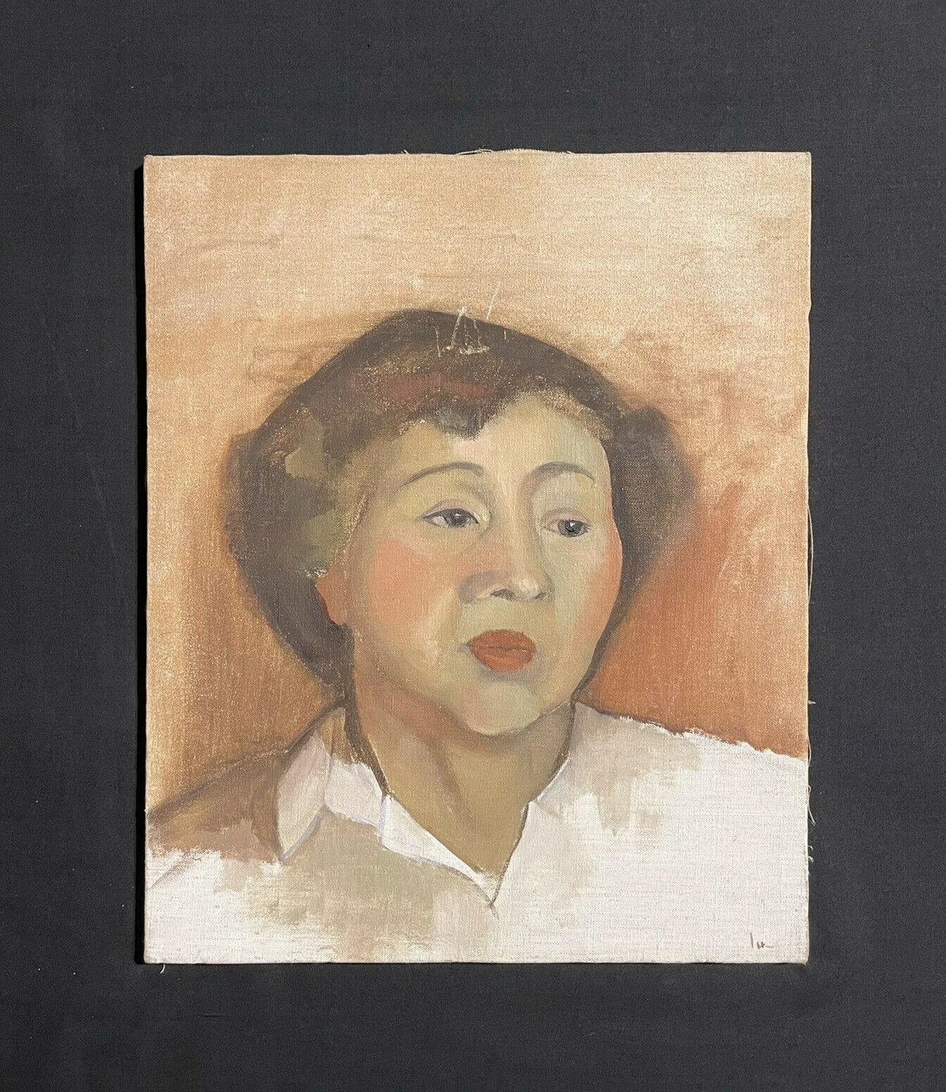 MID 20TH CENTURY FRENCH PORTRAIT SKETCH OF YOUNG WOMAN - OIL ON CANVAS - Painting by Unknown