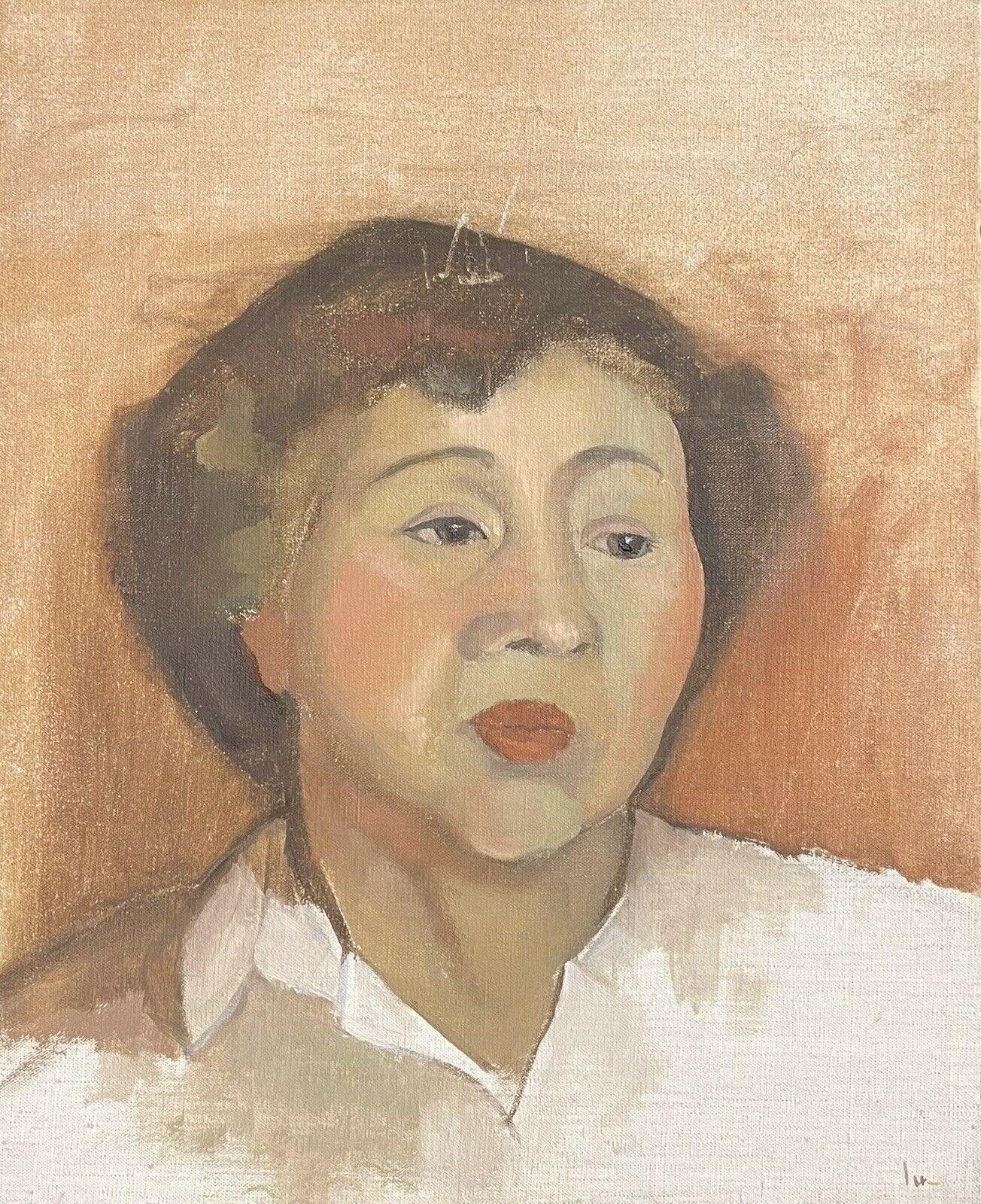 Unknown Portrait Painting - MID 20TH CENTURY FRENCH PORTRAIT SKETCH OF YOUNG WOMAN - OIL ON CANVAS