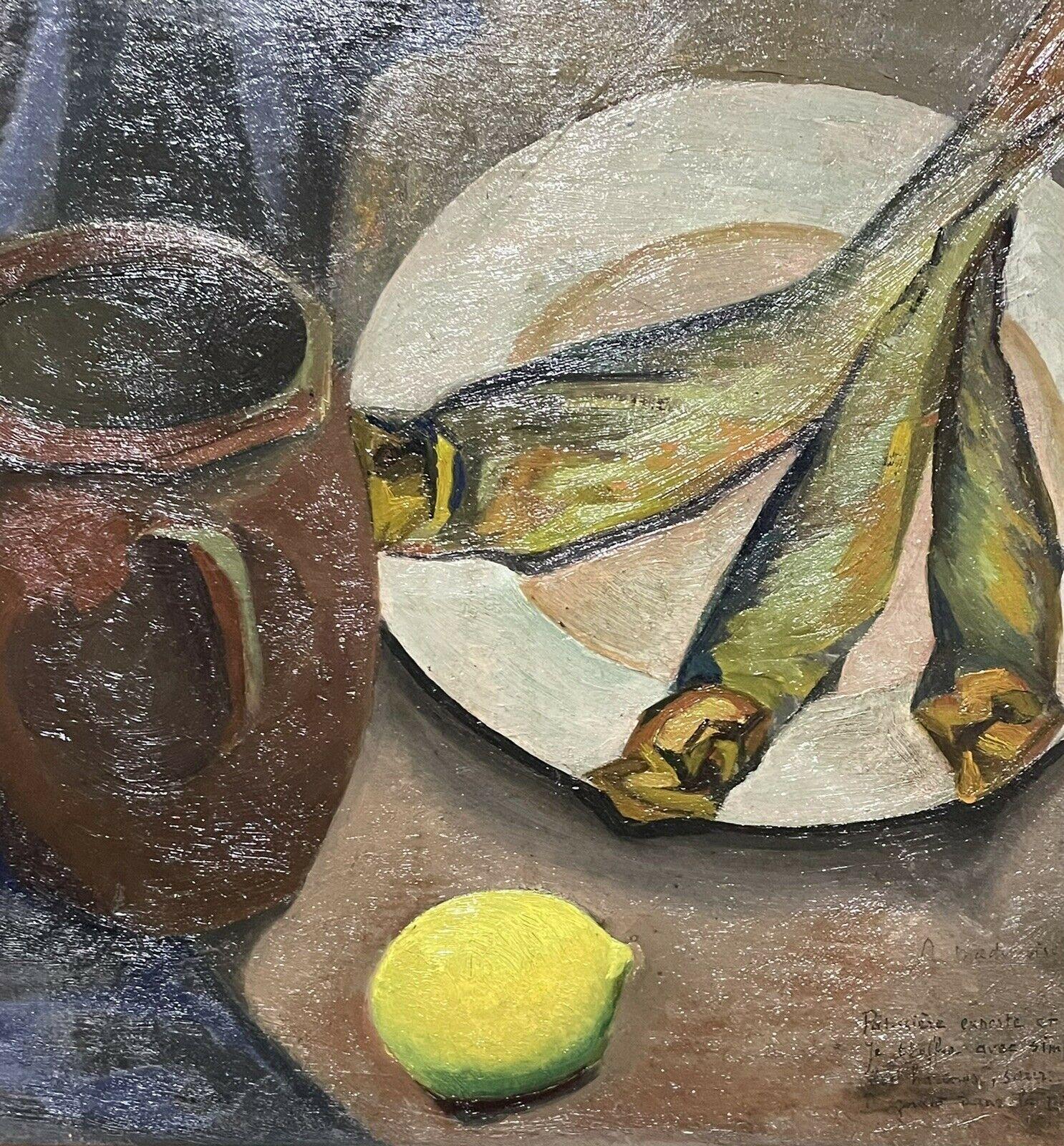 TABLE DE FISH LEMON KITCHEN FRANÇAIS MODERNIST DU 20{}E{} SIÈCLE - Gris Still-Life Painting par Unknown