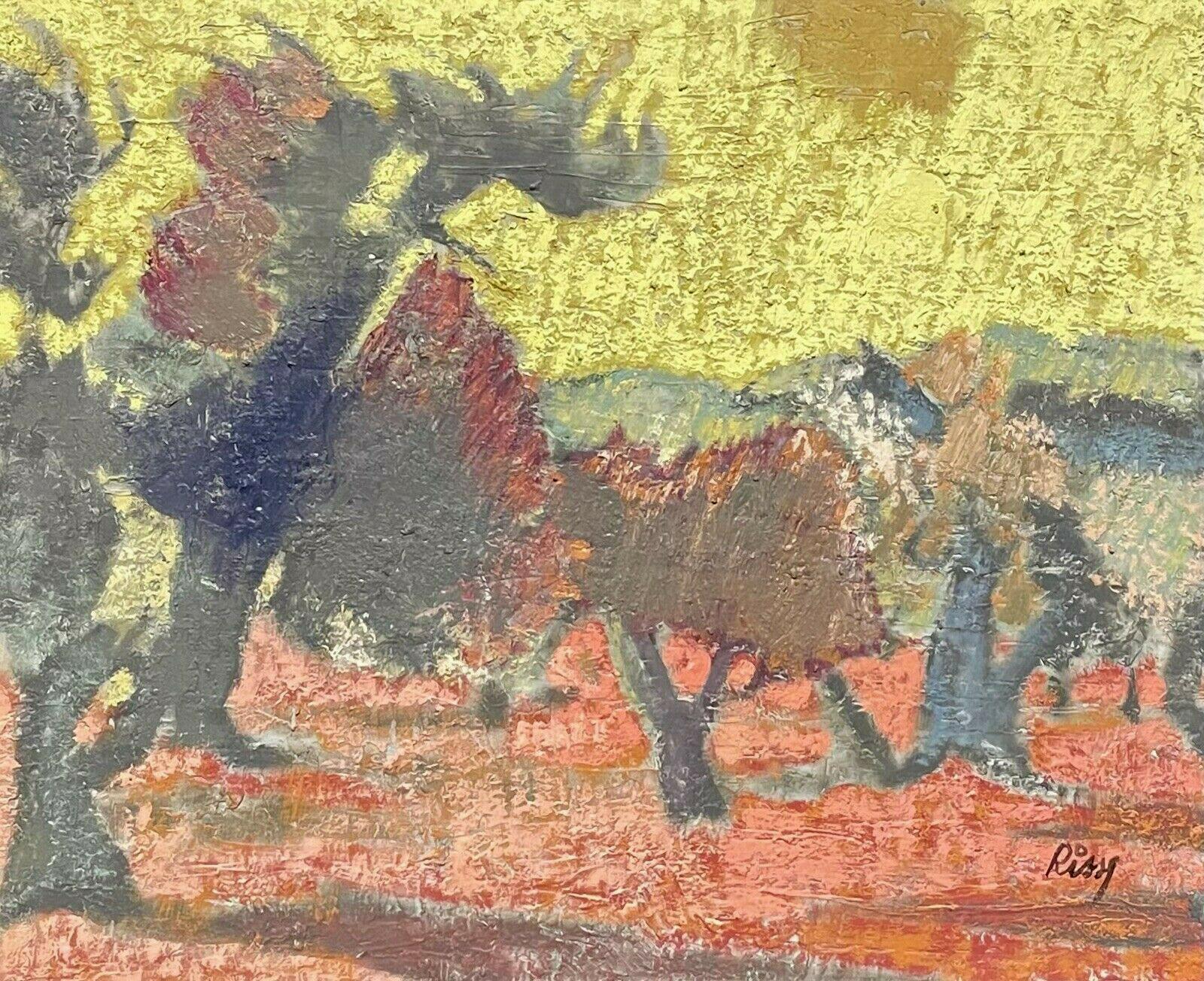 Landscape Painting di Unknown - Pittura ad olio firmata MODERNISTA FRANCESE degli anni '60 - PAESAGGIO SCORCIATO DAL SOLE