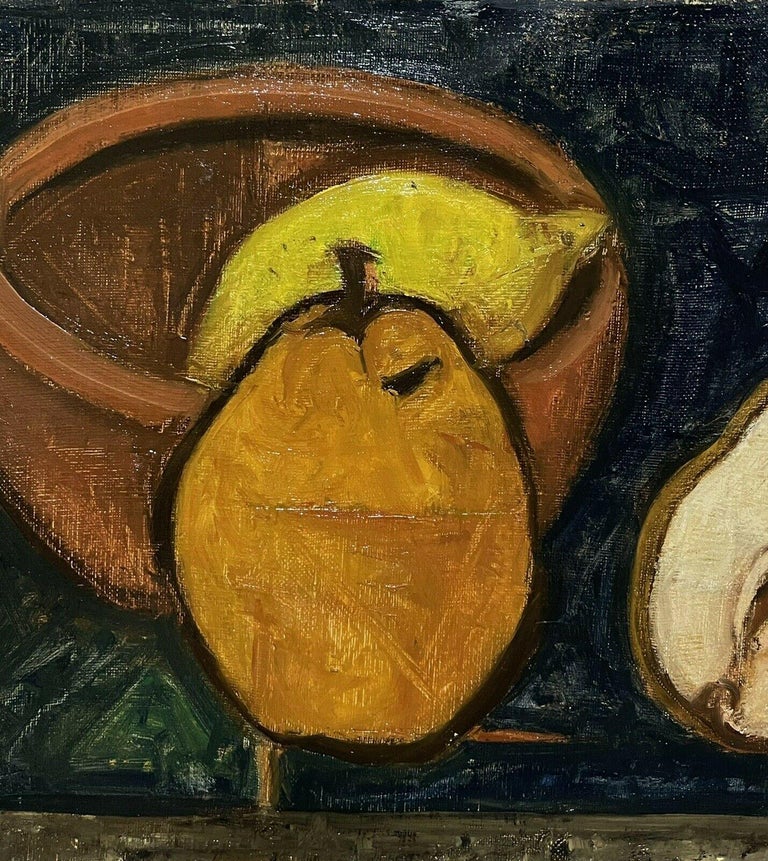 1950'S FRENCH MODERNIST STILL LIFE OIL PAINTING - FRUIT ON TABLE - LEMON & PEAR - Cubist Painting by French School